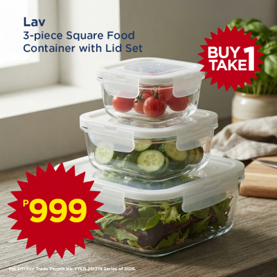 Lav 3-Piece Square Food Container With Lid Set