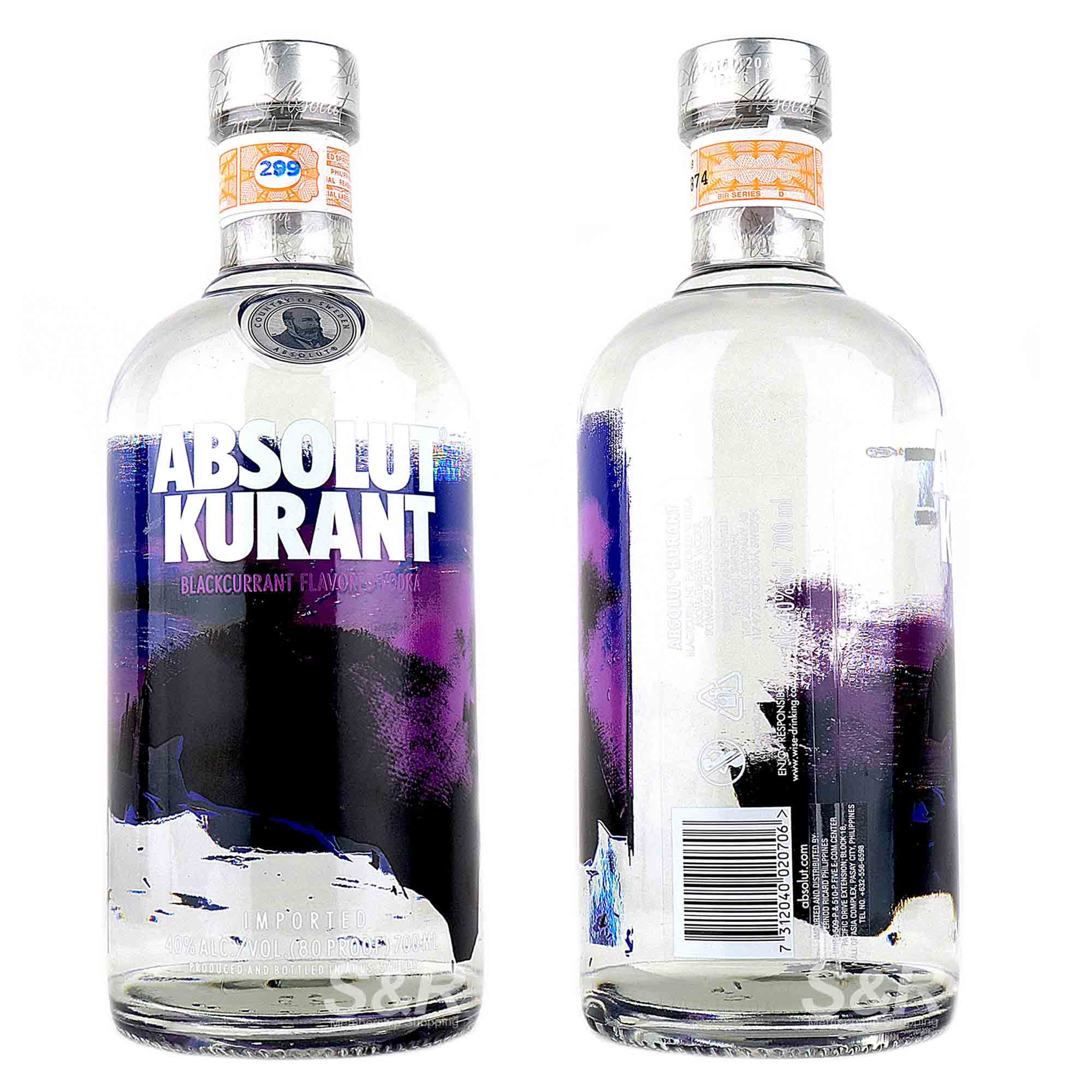 Absolut Kurant Blackcurrant Flavored Vodka 700mL