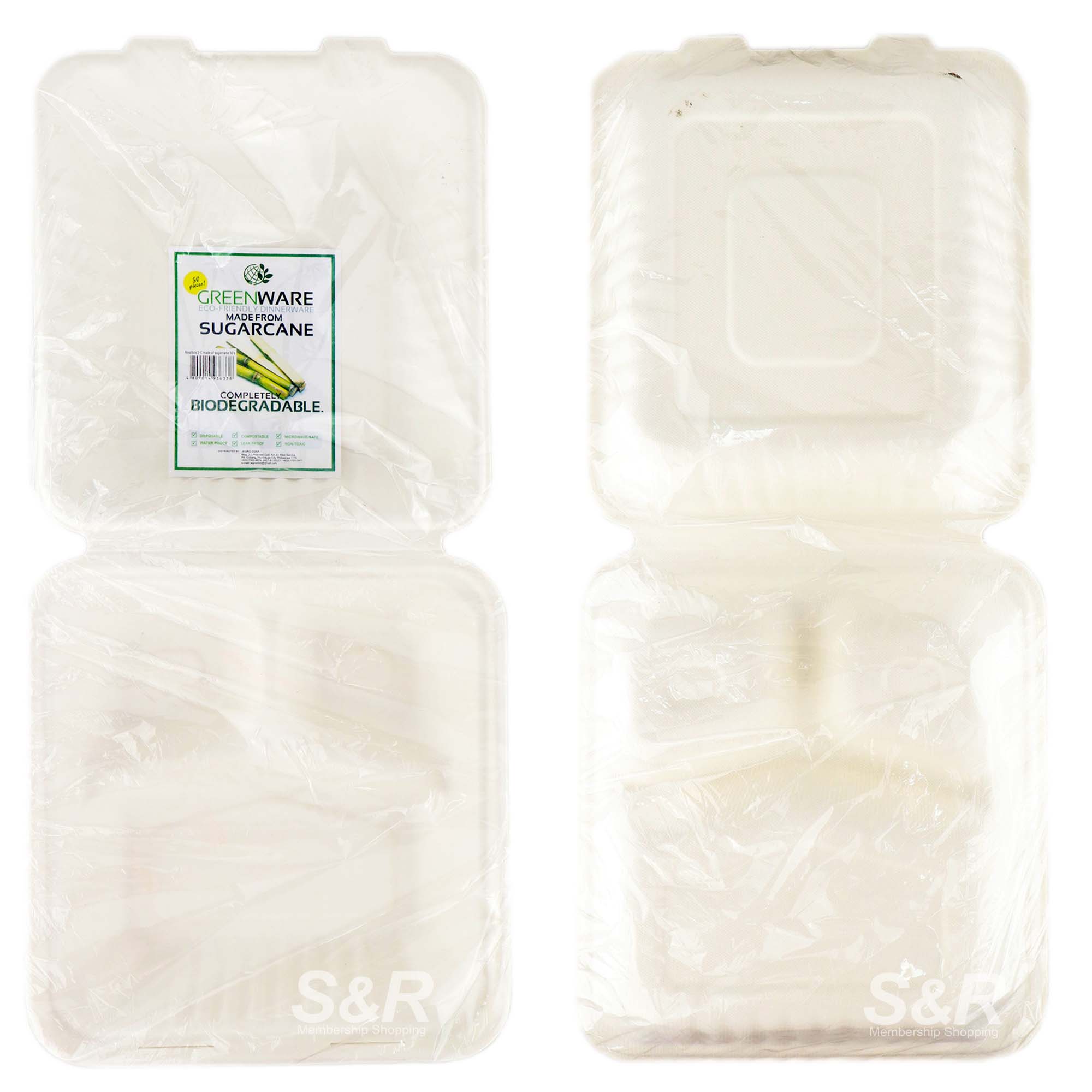 Greenware EcoFriendly Dinnerware Sugarcane 3 Compartments 50pcs