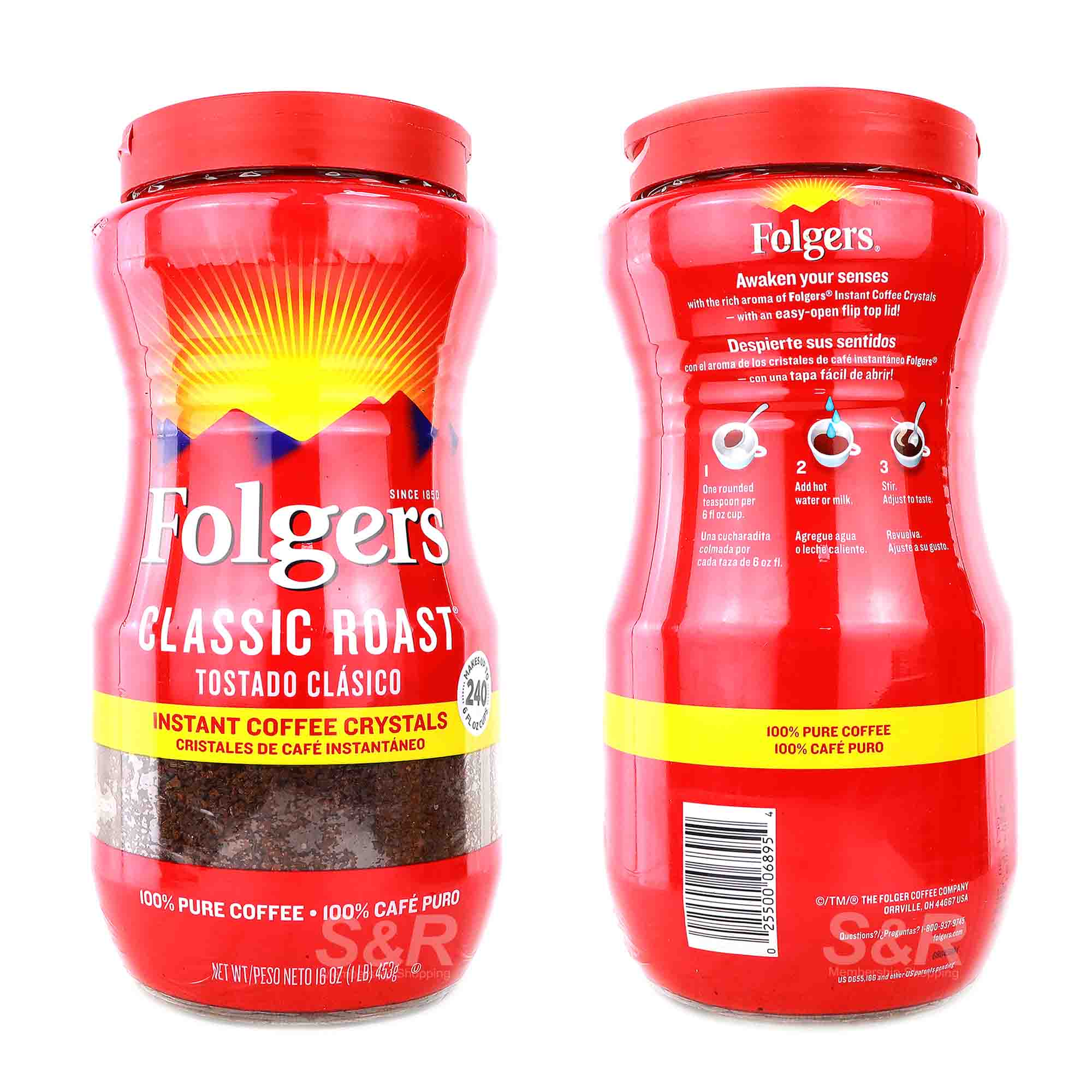 Folgers Classic Roast Instant Coffee Crystals 453g