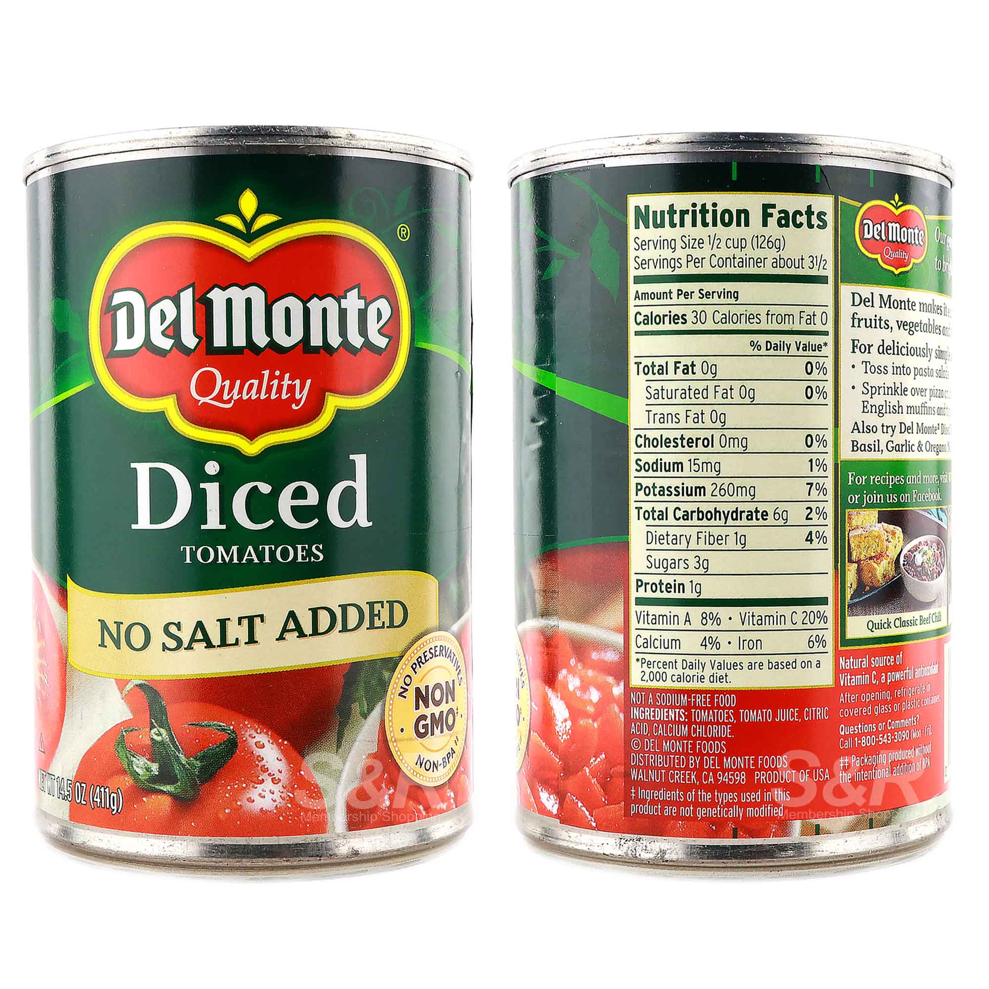 Del Monte Diced Tomatoes No Salt Added 411g