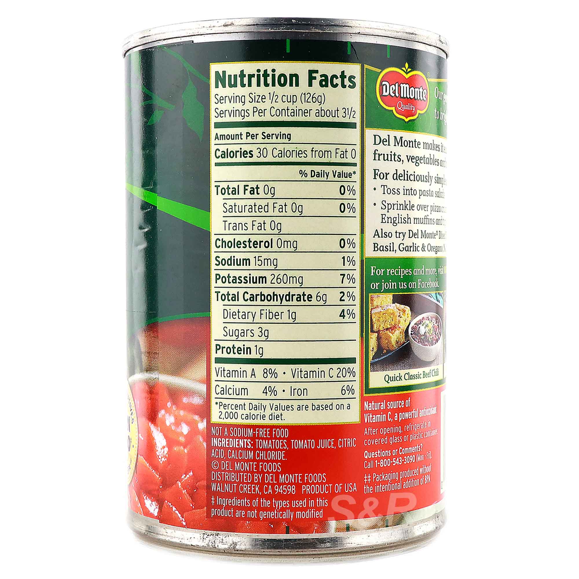 Del Monte Diced Tomatoes No Salt Added 411g