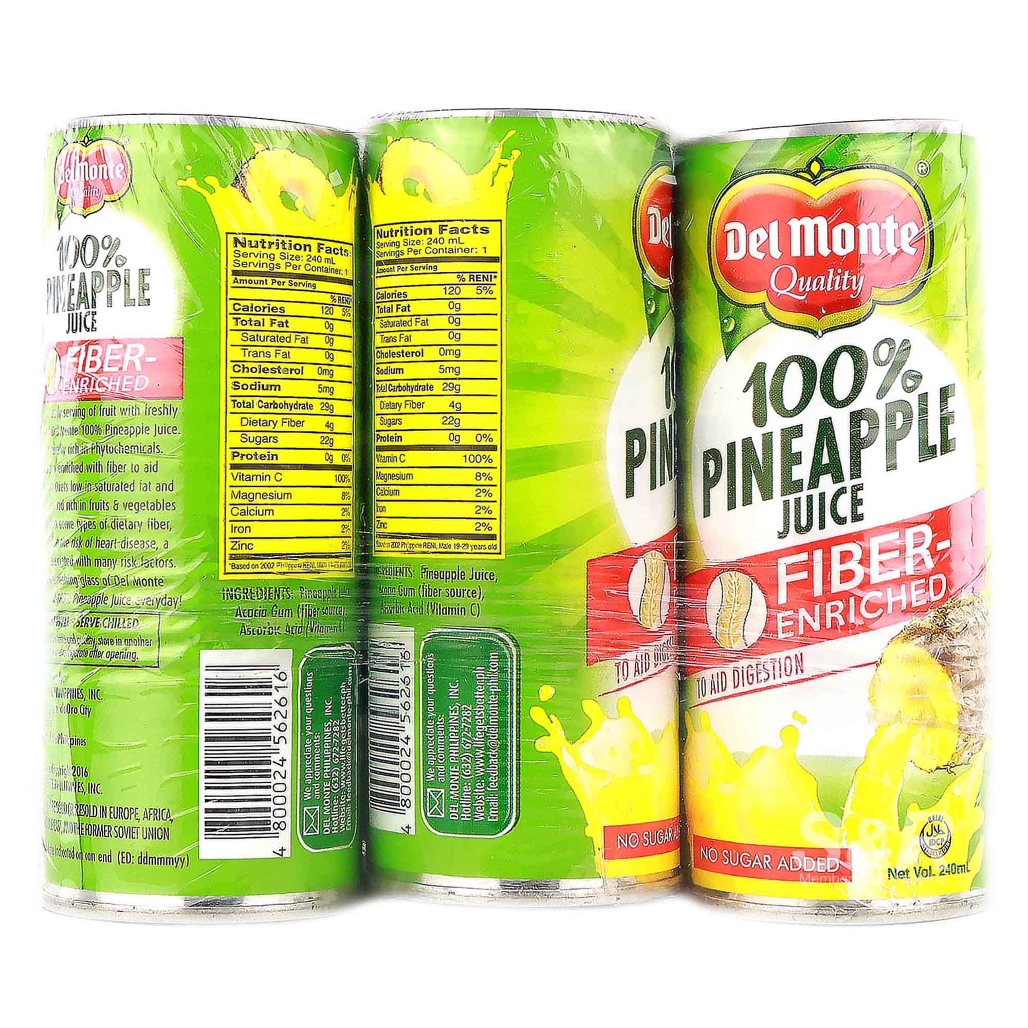 Del Monte Pineapple Juice Fiber (240mL x 6 cans)