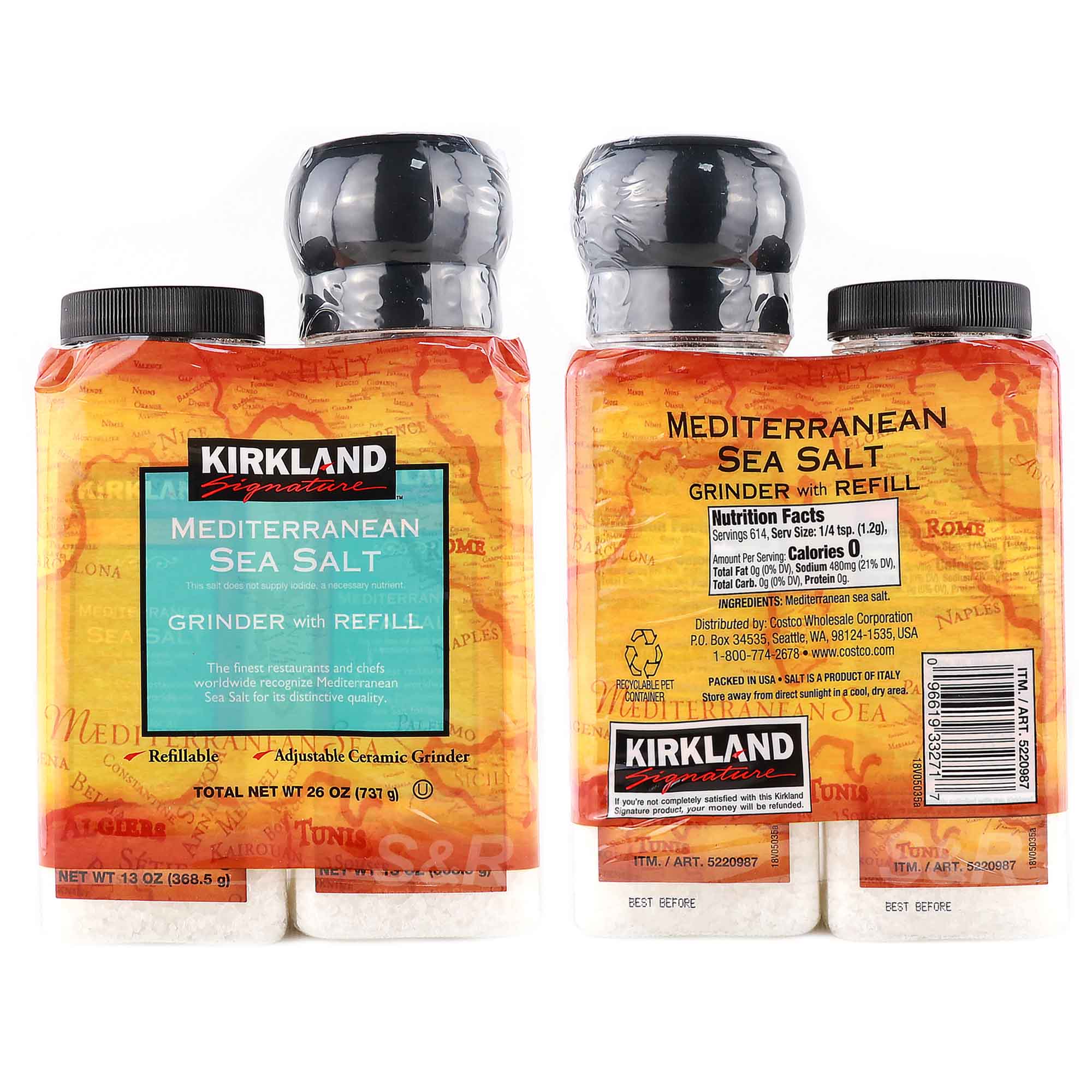 Kirkland Signature Mediterranean Sea Salt Grinder with Refill 737g