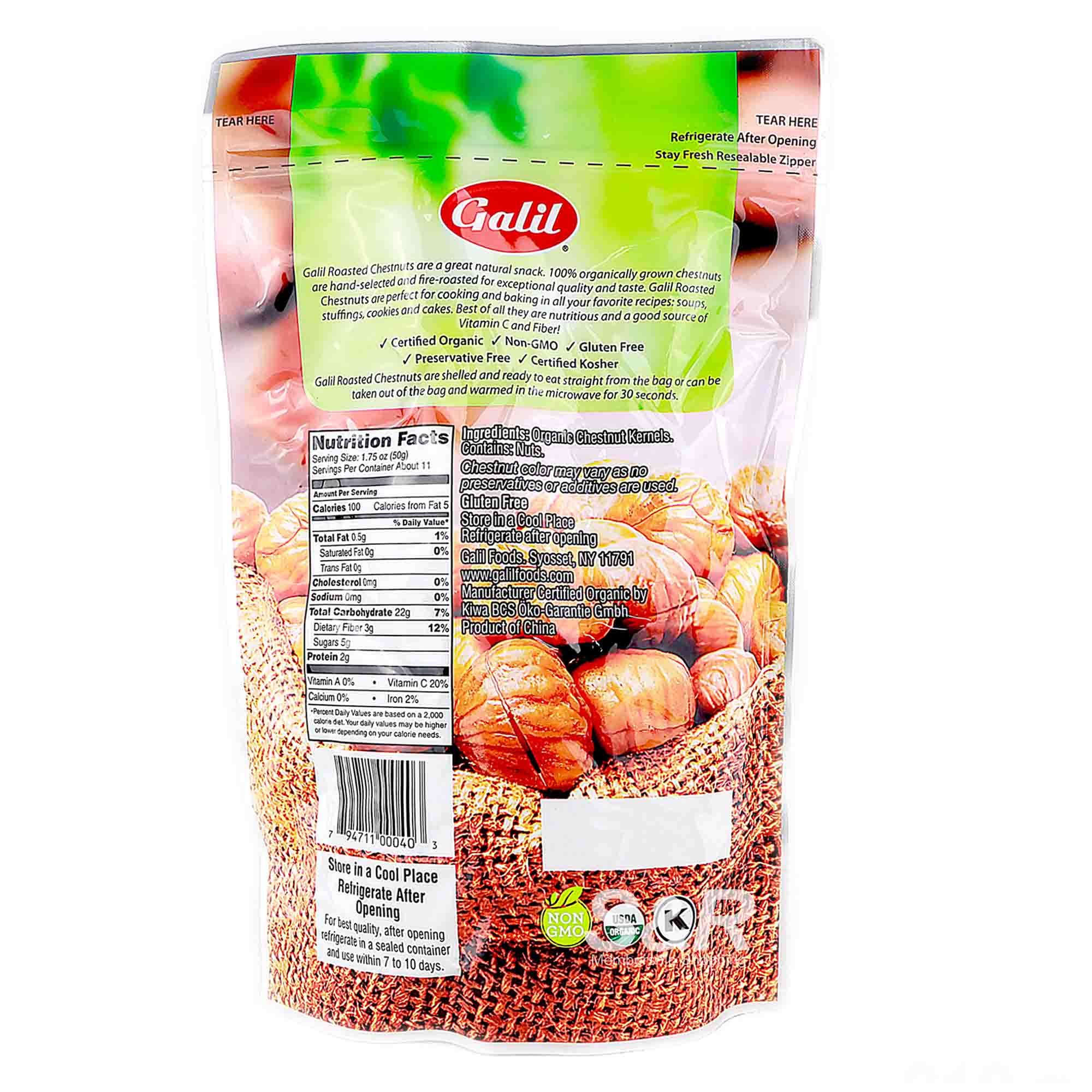 Galil Organic Roasted Chestnuts Shelled