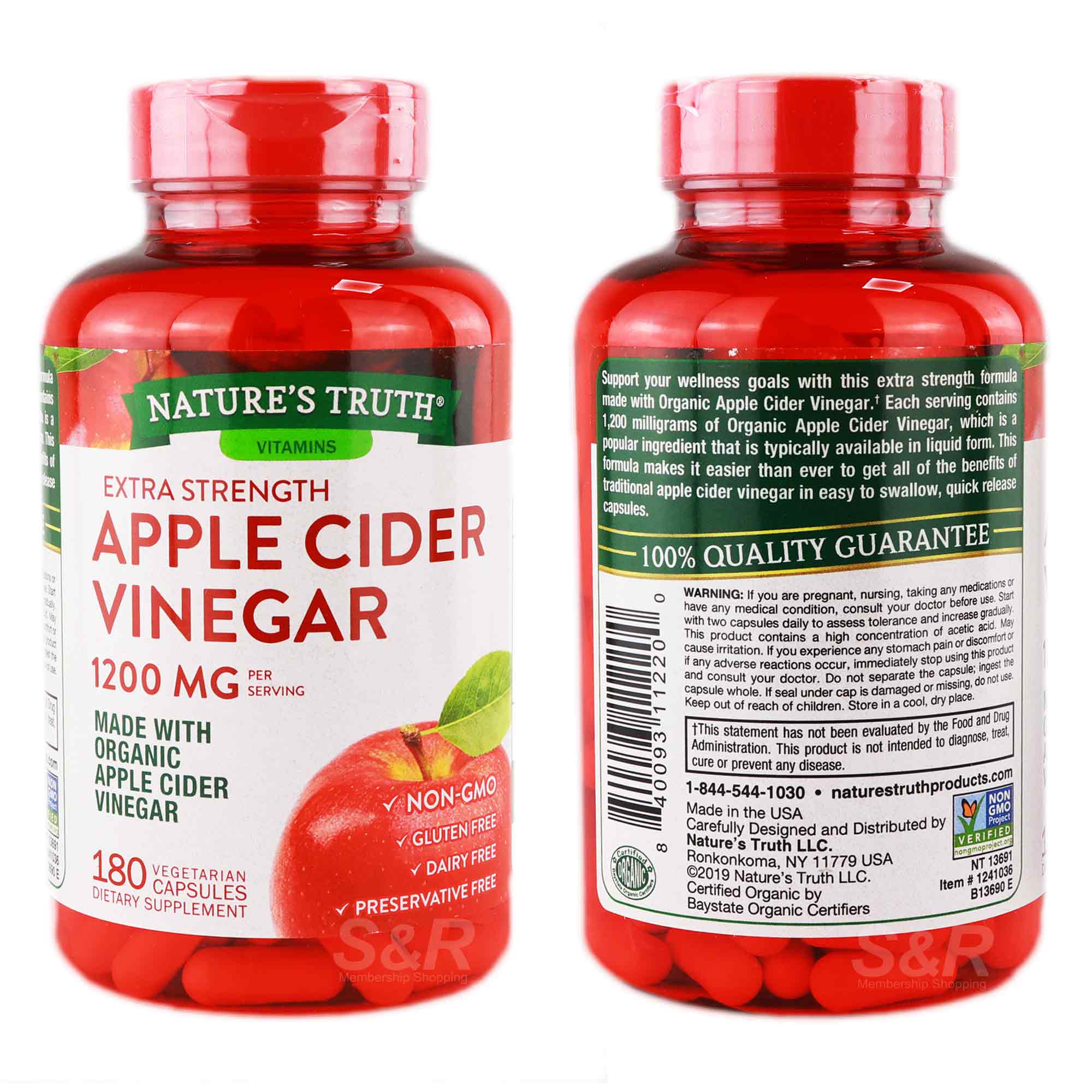 Nature's Truth Vitamins Extra Strength Apple Cider Vinegar 1200mg 180 ...