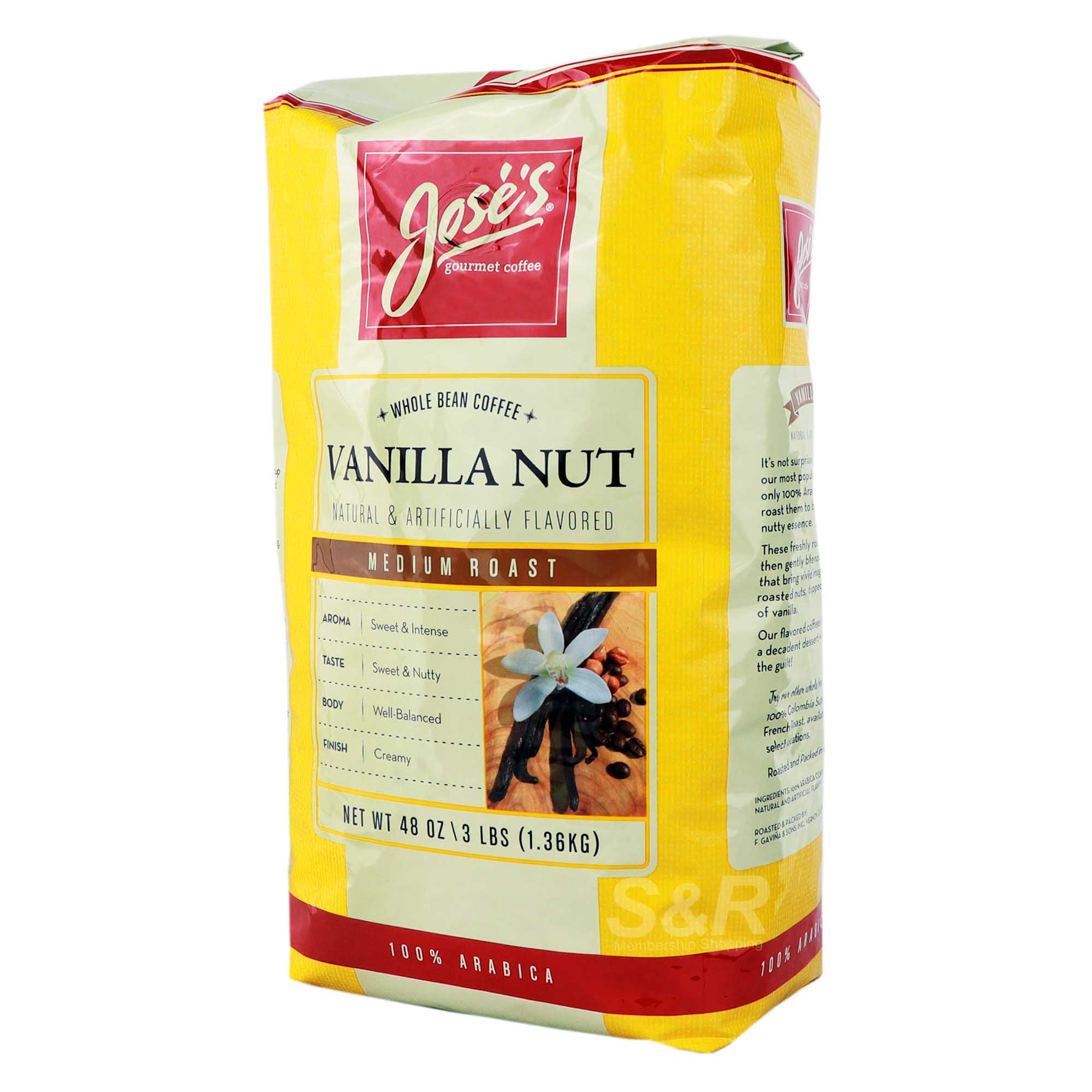 Jose's Gourmet Coffee Whole Bean Coffee Vanilla Nut Medium Roast 1.36kg