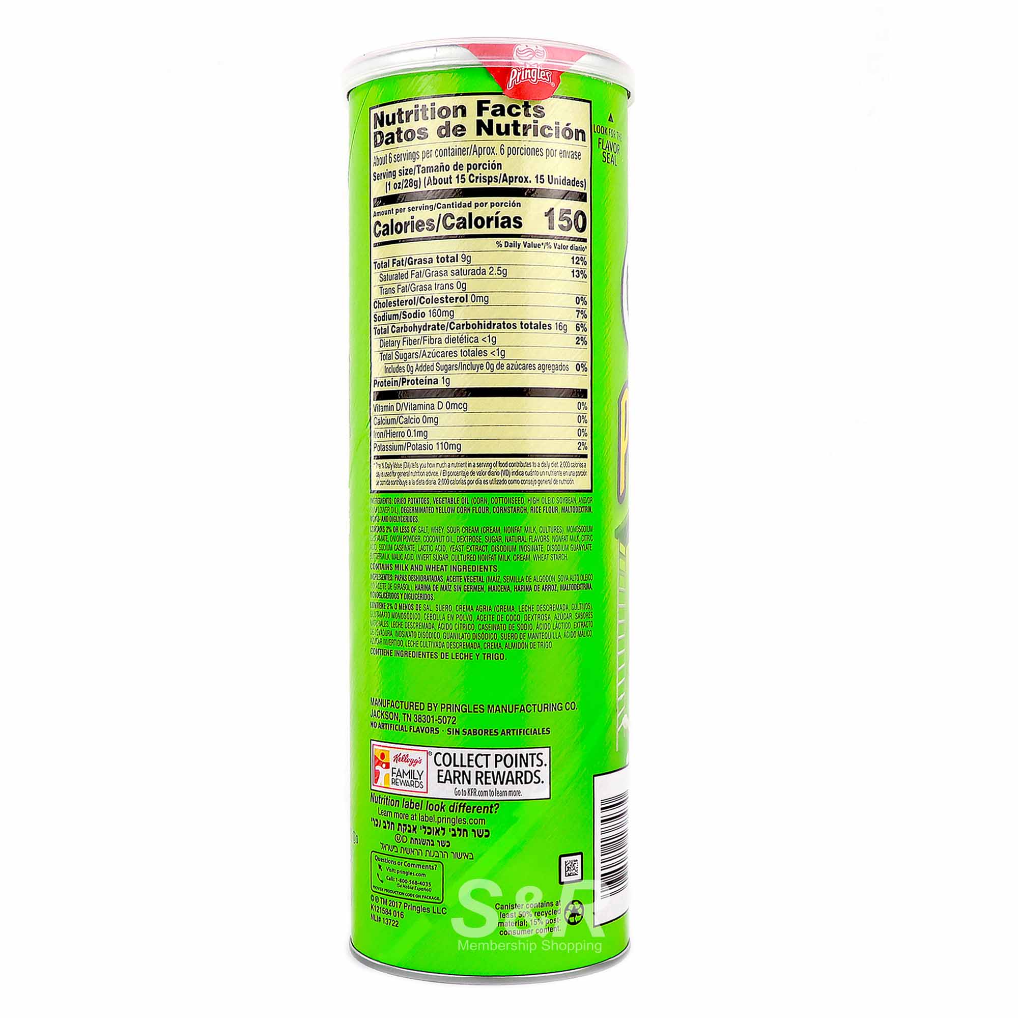 Pringles Sour Cream & Onion Flavored Potato Crisps