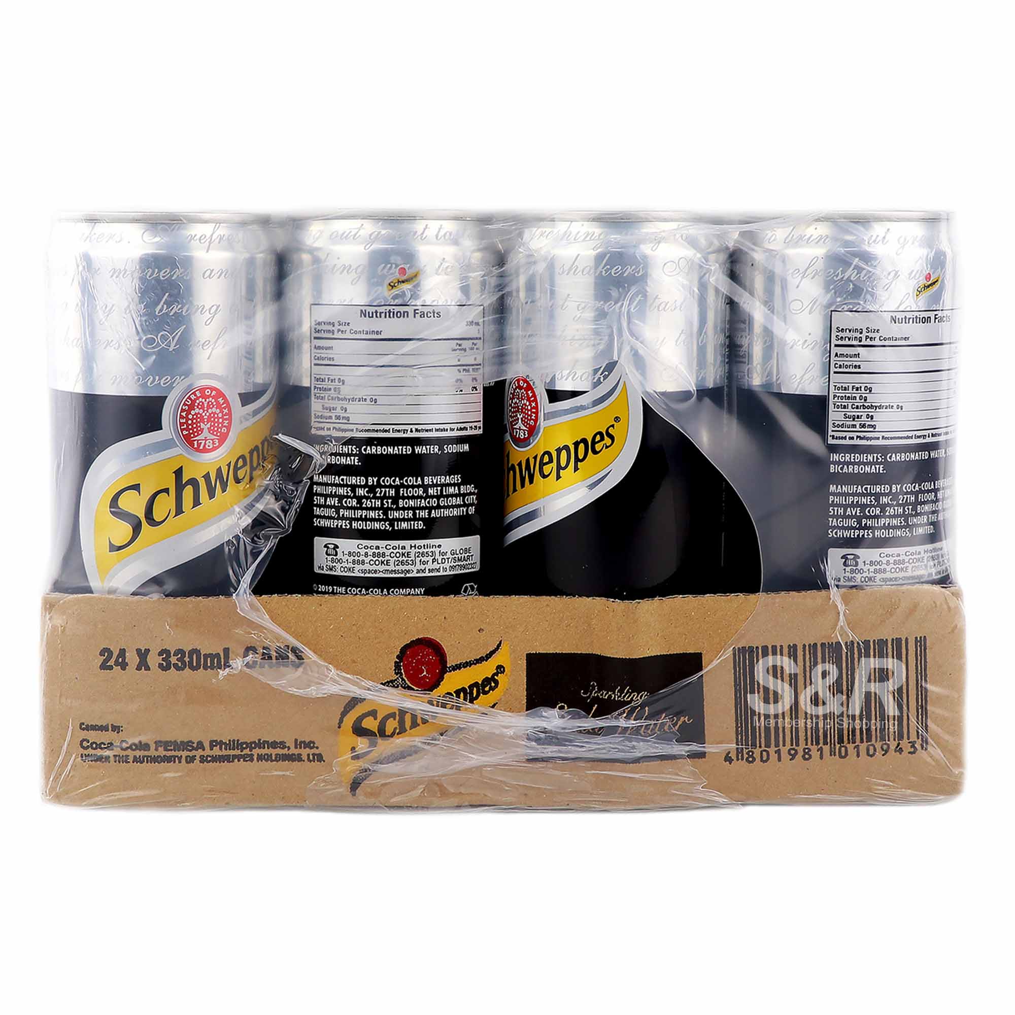 Schweppes Sparkling Soda Water 24 cans