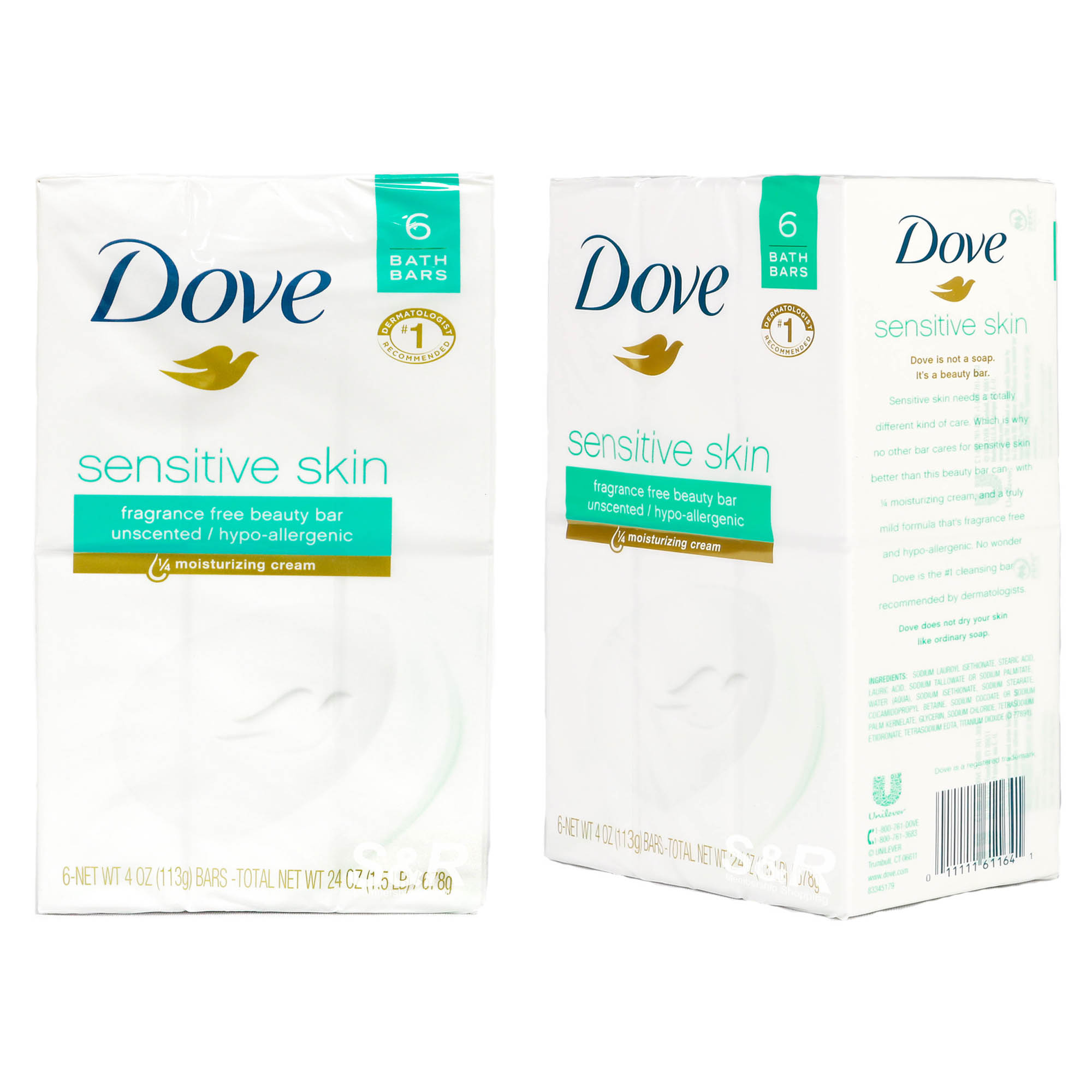 Dove Sensitive Unscented Hypoallergenic Beauty Bar Soap 6pcs