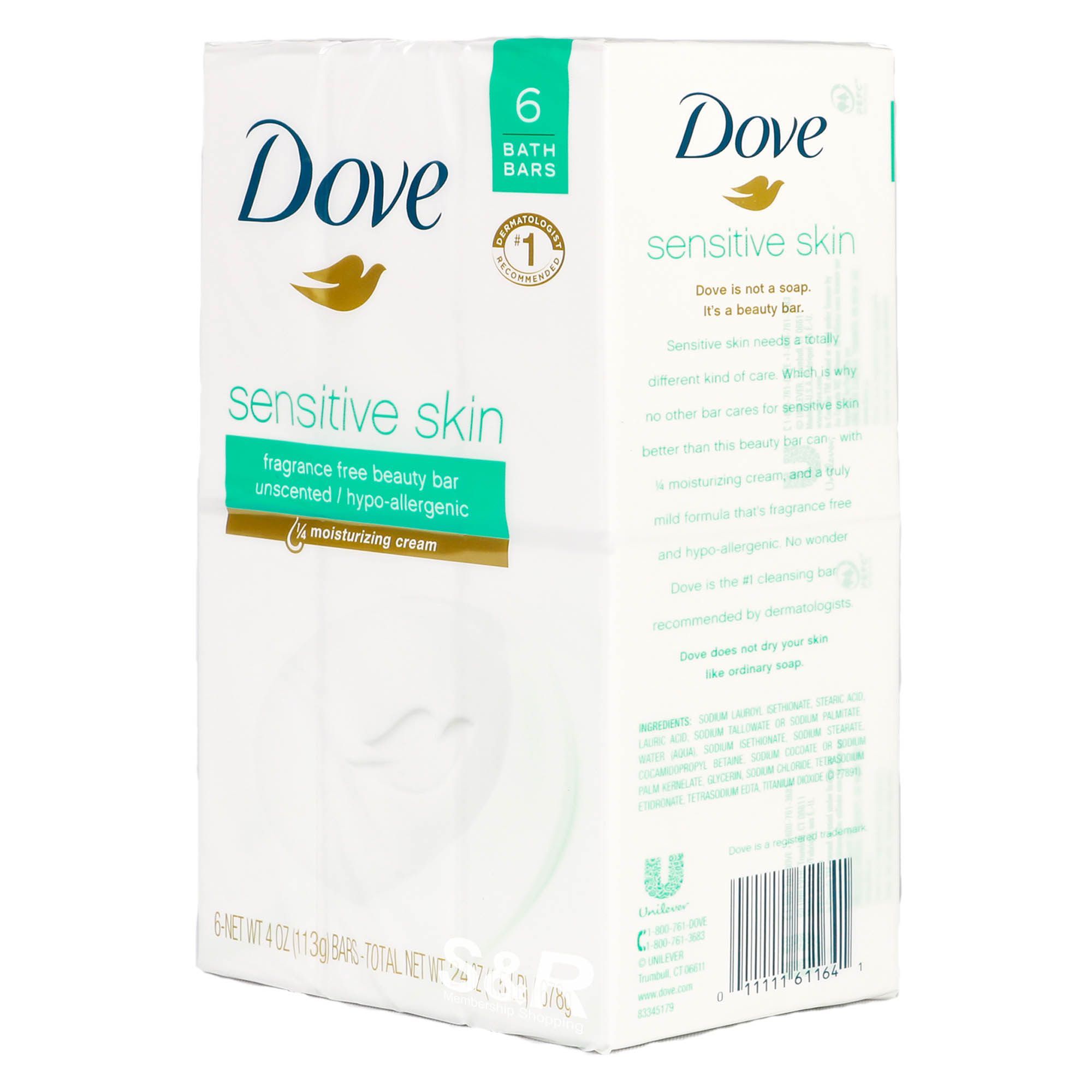Dove Sensitive Unscented Hypoallergenic Beauty Bar Soap 6pcs