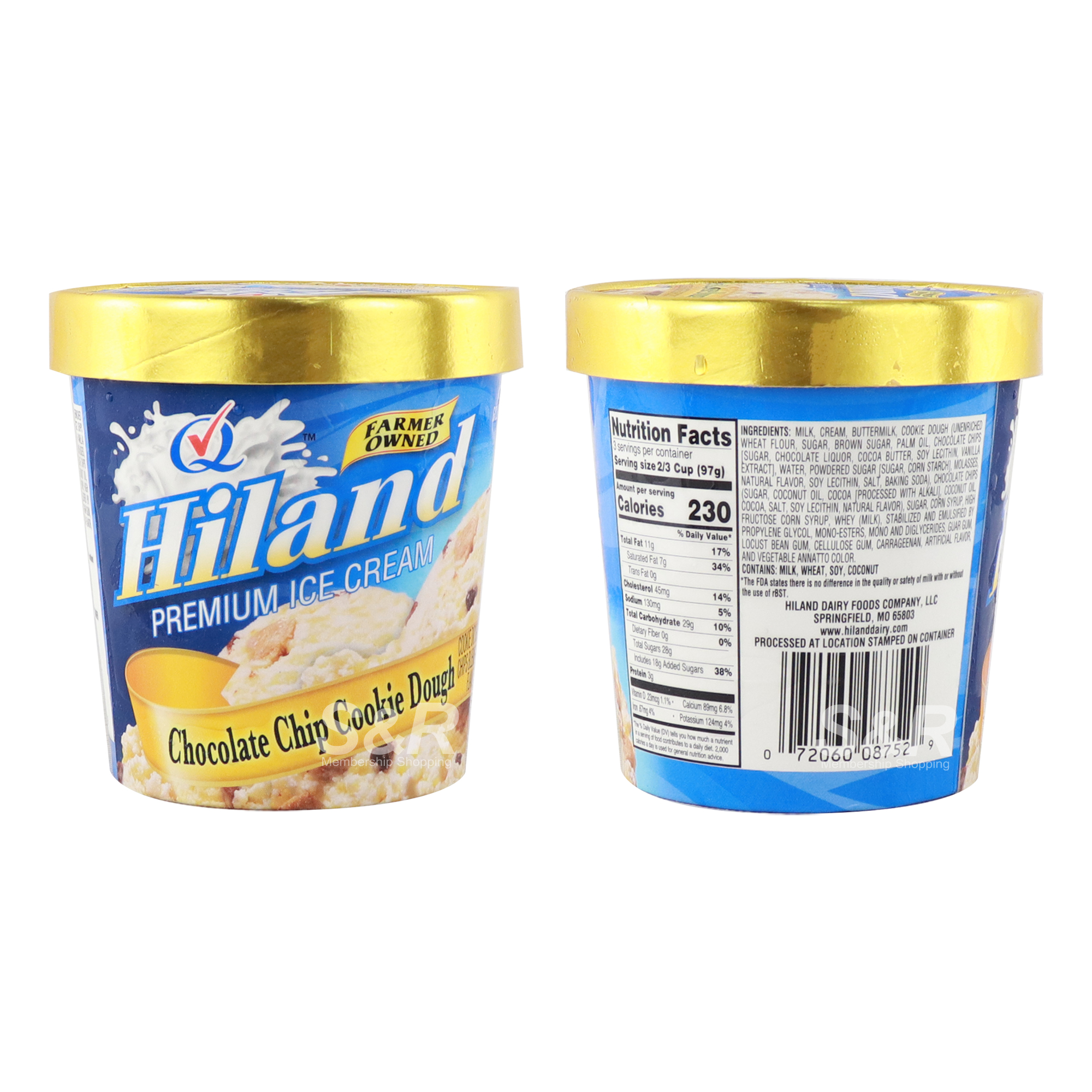 Hiland Premium Ice Cream Chocolate Chip and Cookie Dough Flavor 473mL