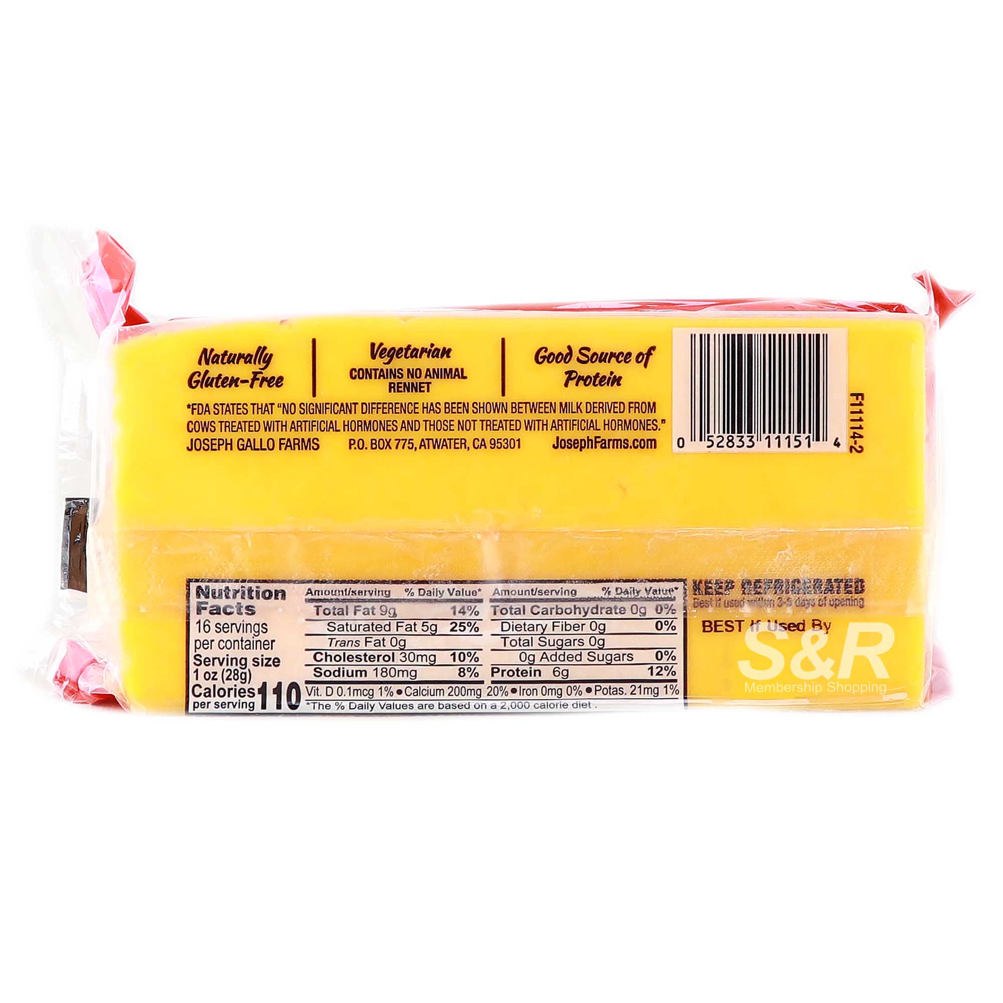 Joseph Farms California Natural Mild Cheddar Cheese 454g