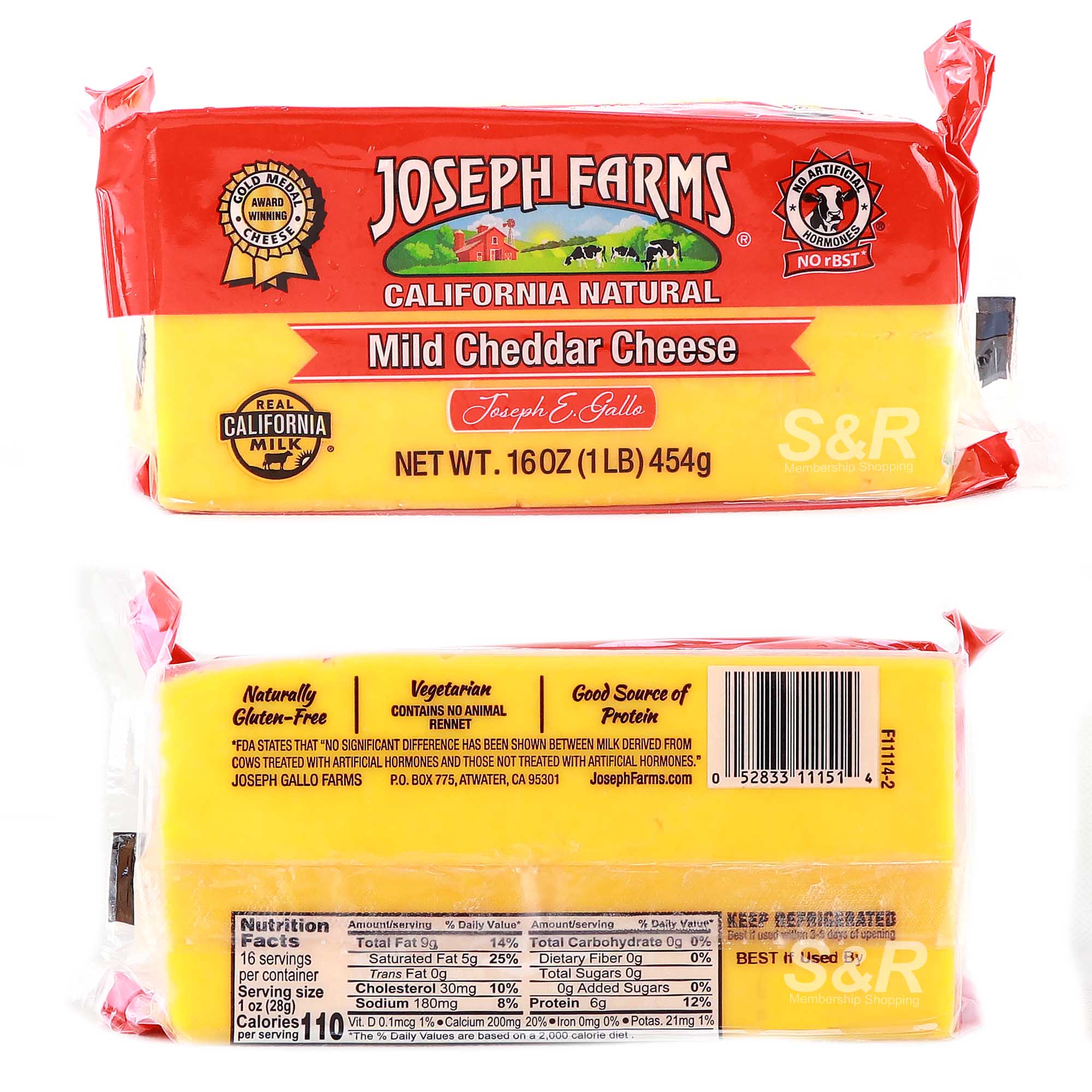 Joseph Farms California Natural Mild Cheddar Cheese 454g