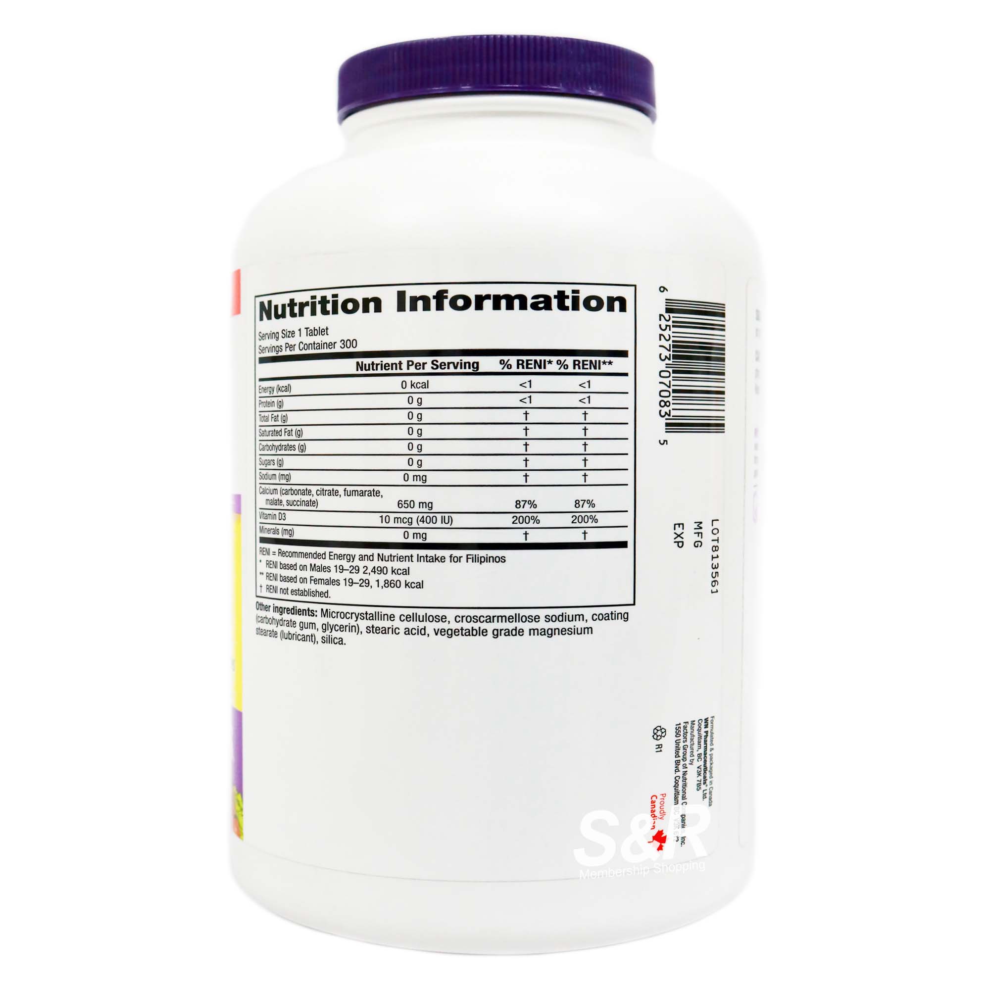 ber Naturals Calcium 650mg Vitamin D3 400 IU 300 tablets