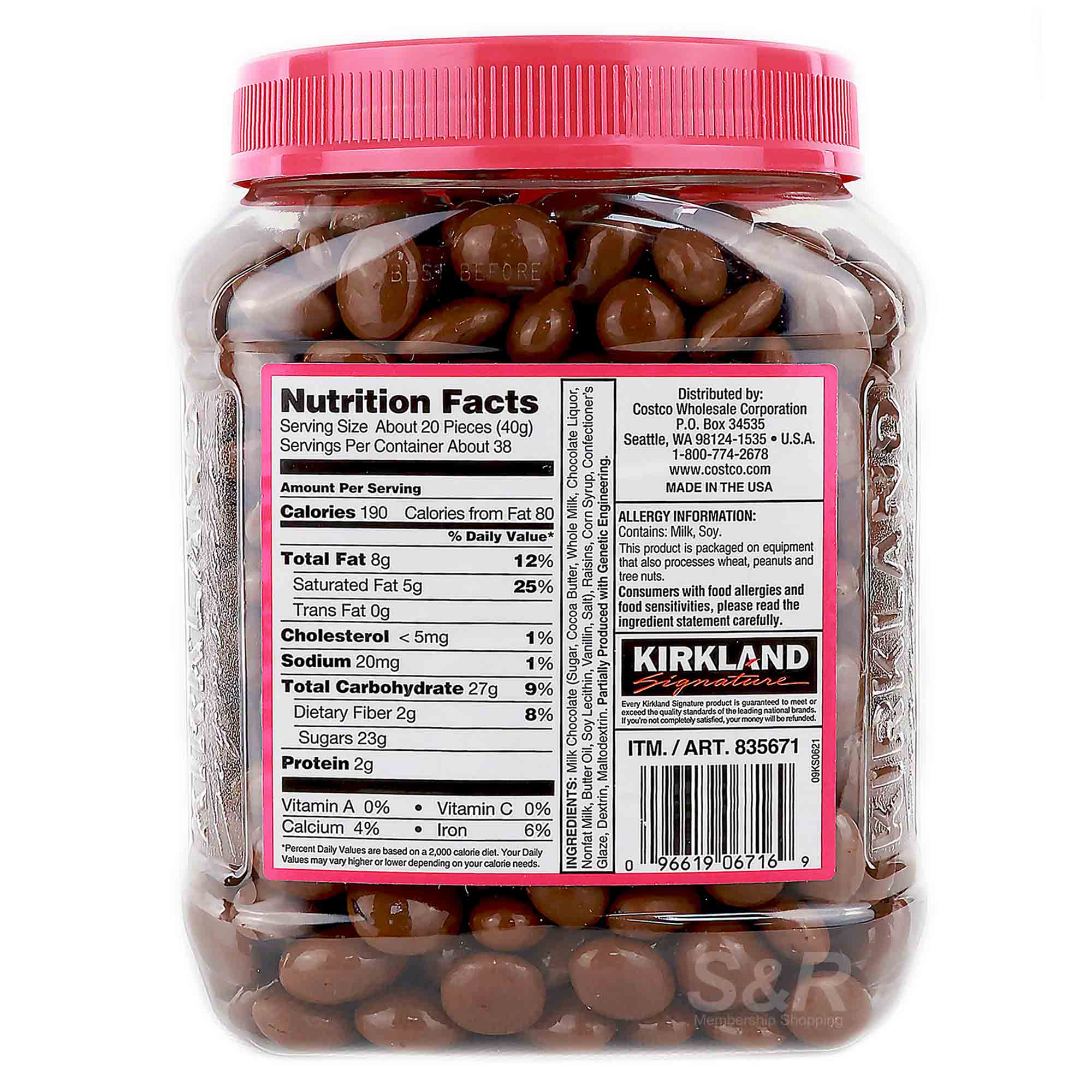Kirkland Signature Milk Chocolate Covered Raisins 1.53kg