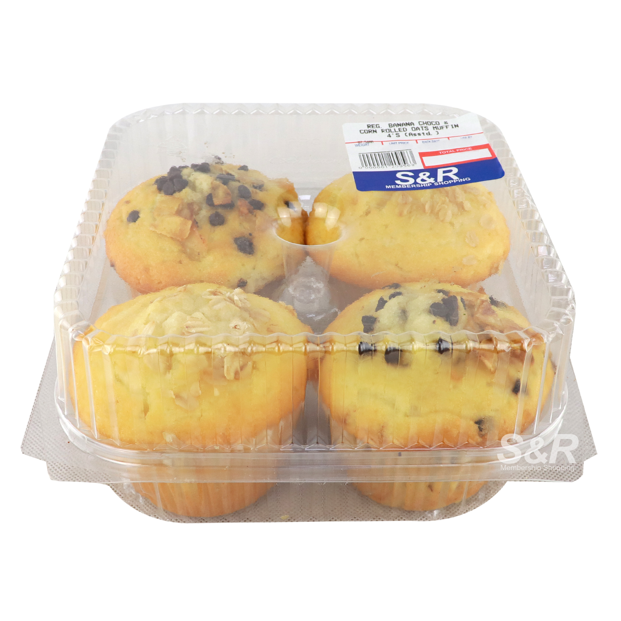S&R Assorted Muffins Choco Banana and Corn Rolled Oats flavor 4pcs