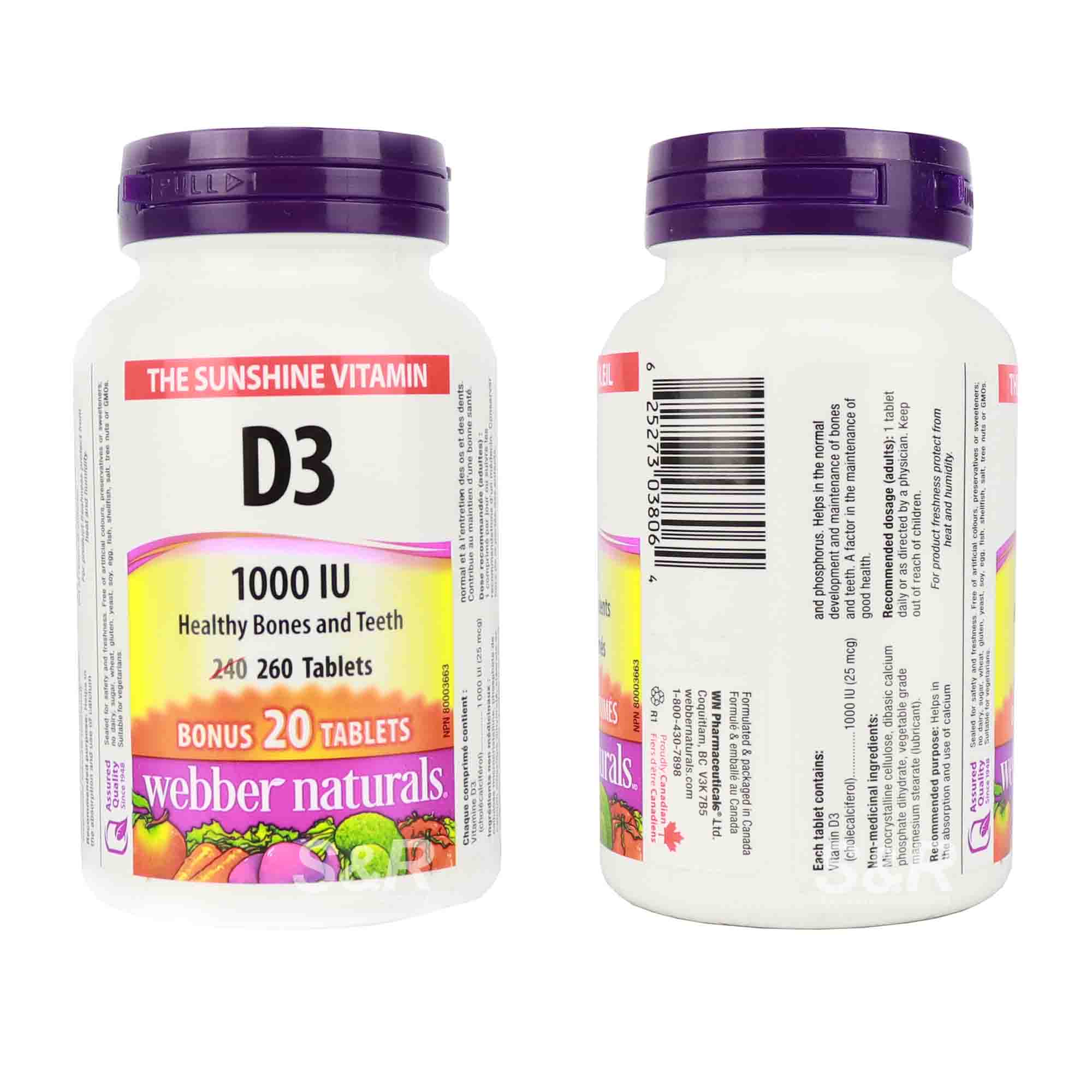 ber Naturals The Sunshine Vitamin D3 1000 IU 260 tablets