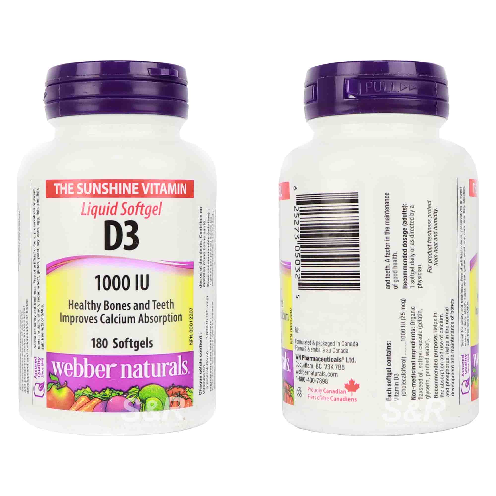 ber Naturals The Sunshine Vitamin D3 1000 IU 180 softgels