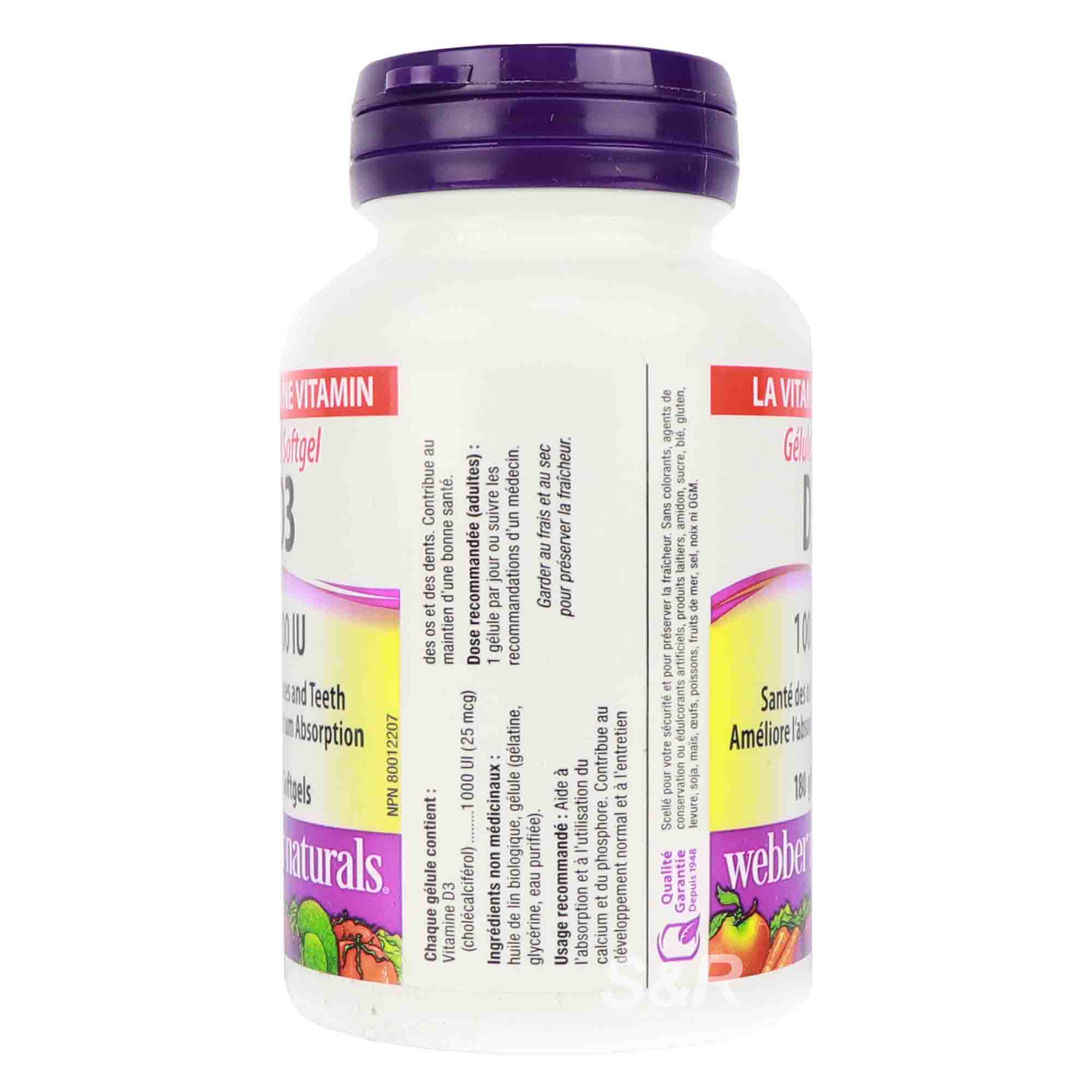 ber Naturals The Sunshine Vitamin D3 1000 IU 180 softgels