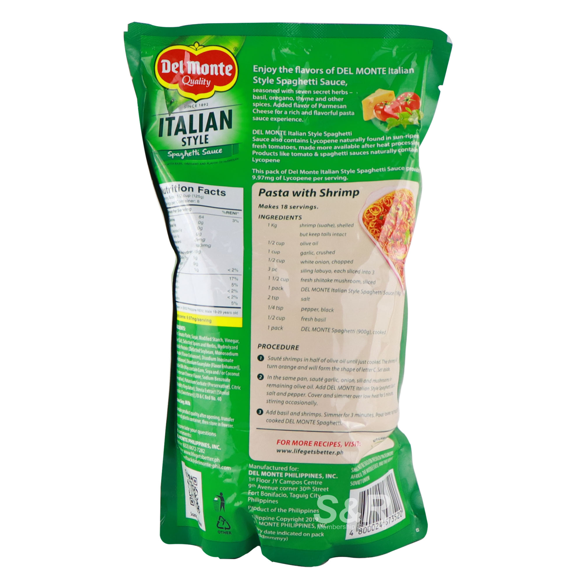 Del Monte Italian Style Spaghetti Sauce 1kg