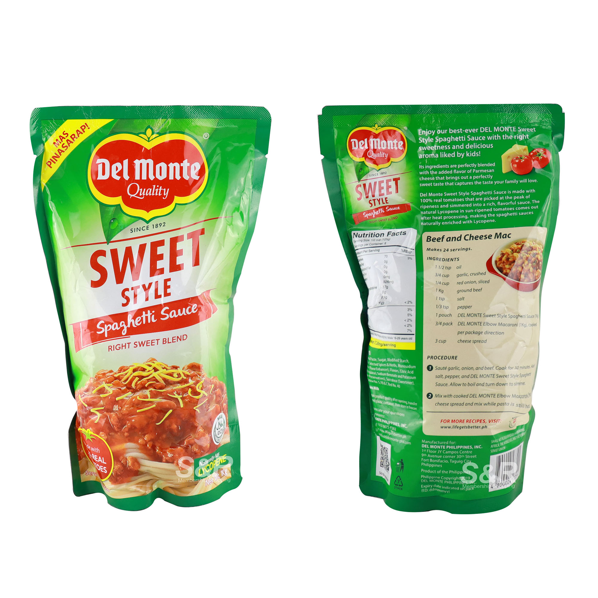 Del Monte Sweet Style Spaghetti Sauce 1kg
