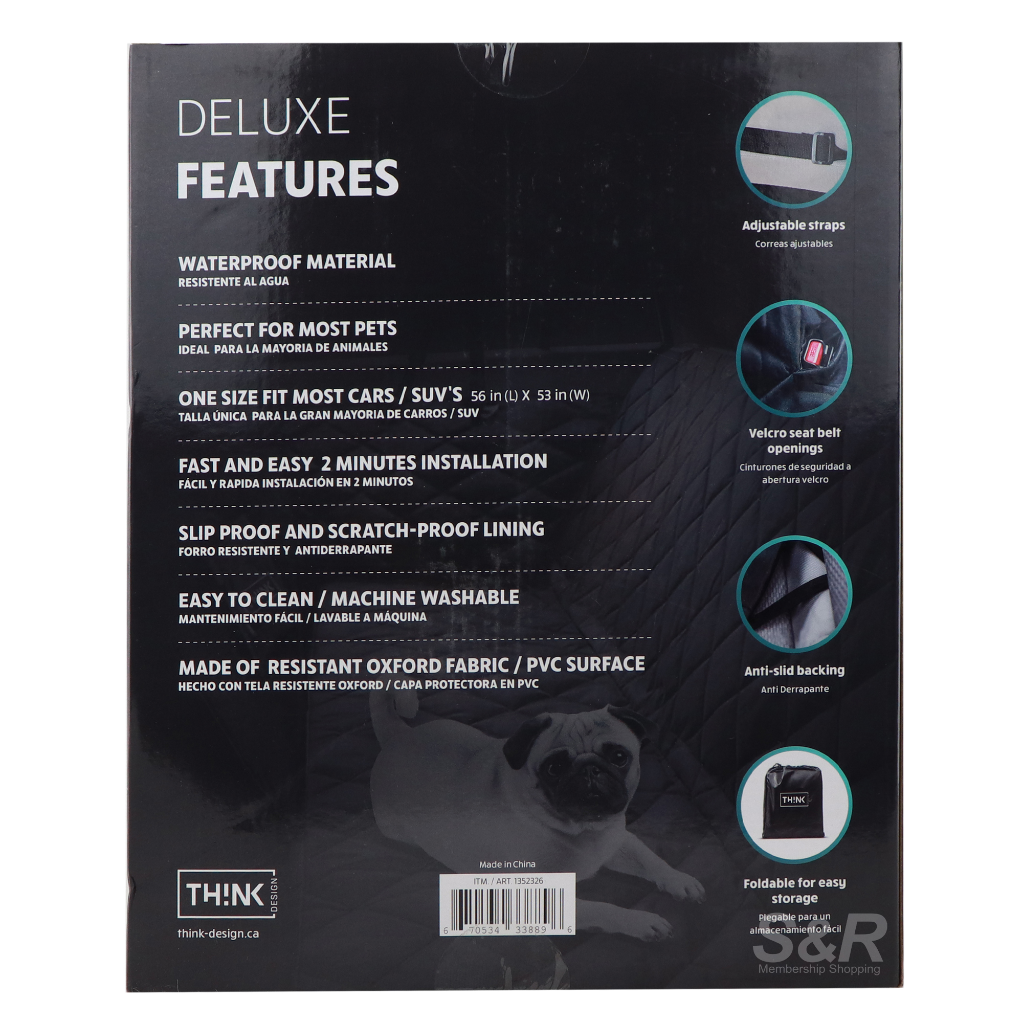 Think Deluxe Pet Car Seat Cover 1pc