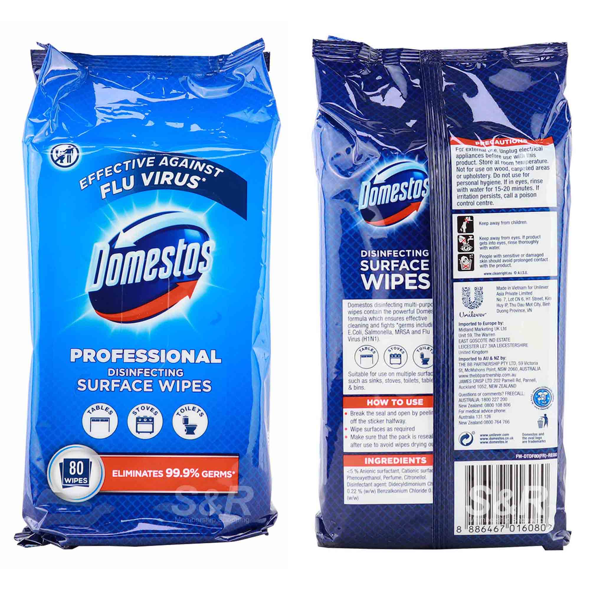 Domestos Professional Disinfecting Surface Wipes 80 sheets