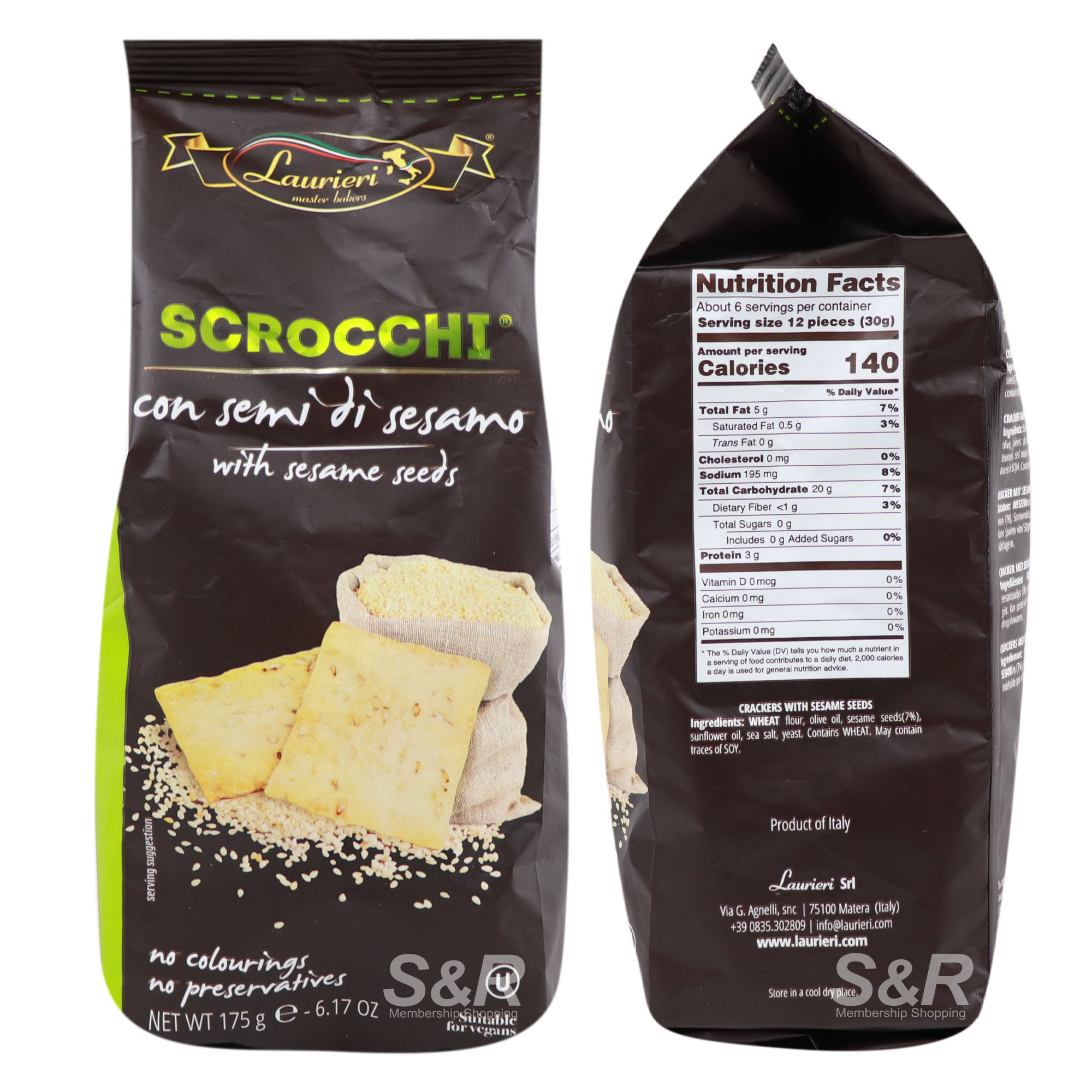 Laureiri Scrocchi Crackers with Sesame Seeds 175g