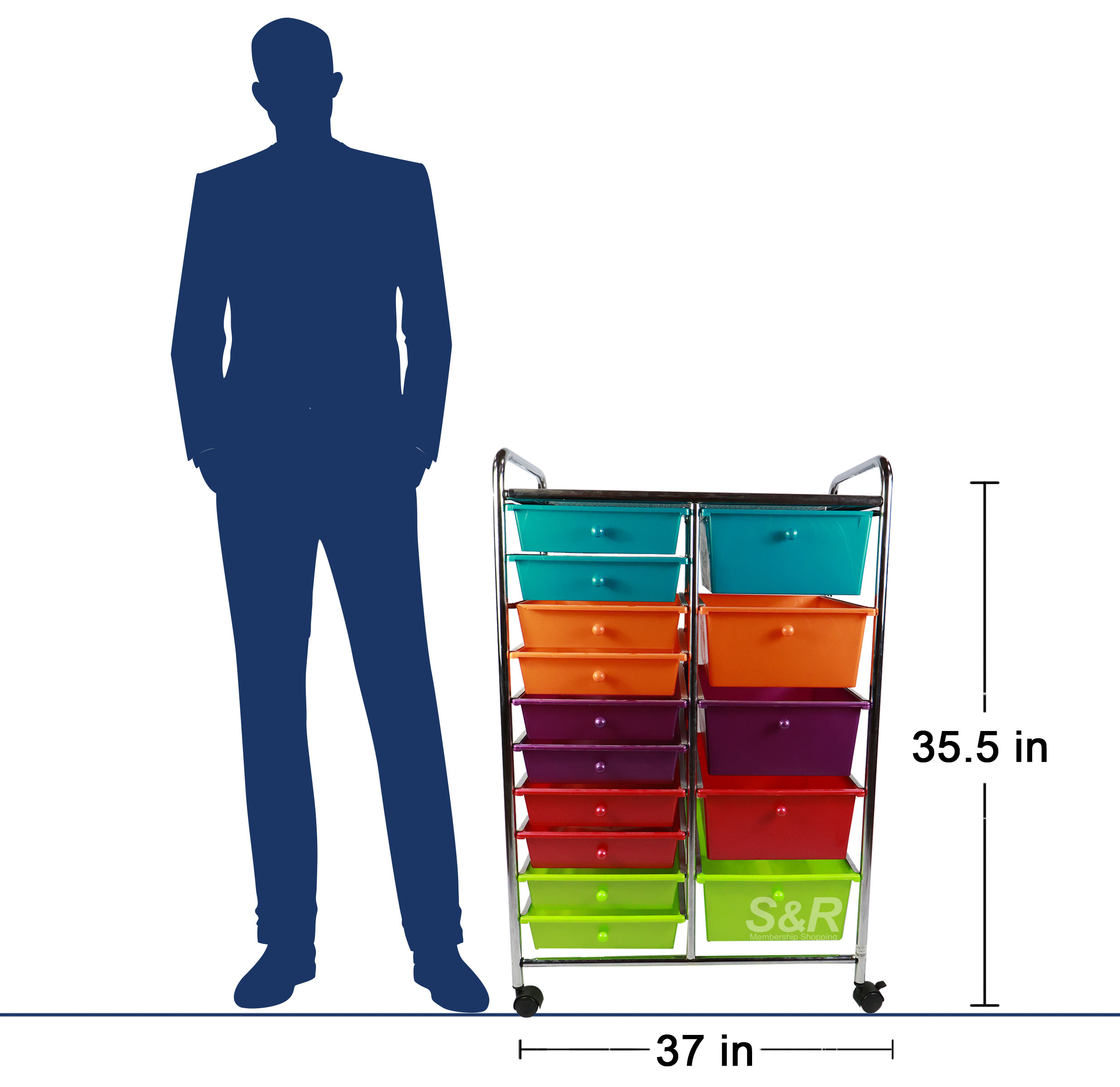 Multi-colored 15-drawer Cart