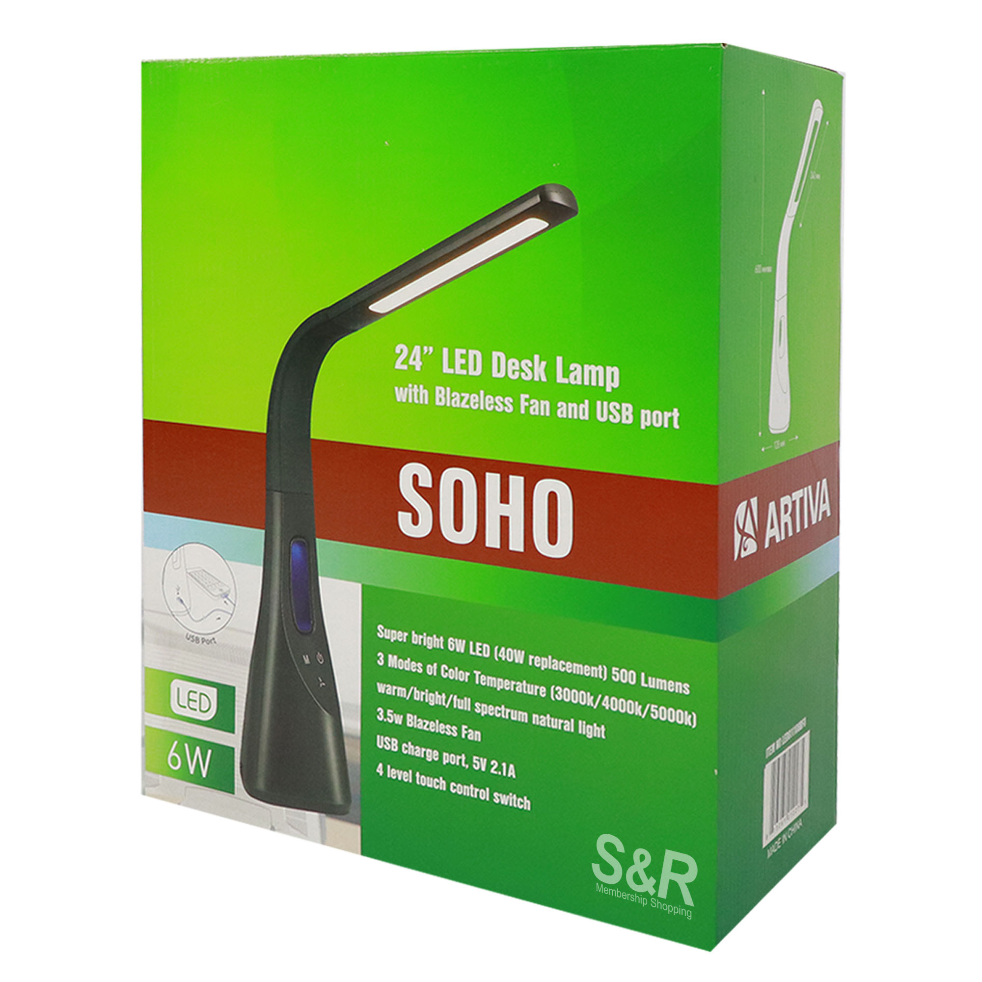 Artiva 24-inch LED Desk Lamp with Fan