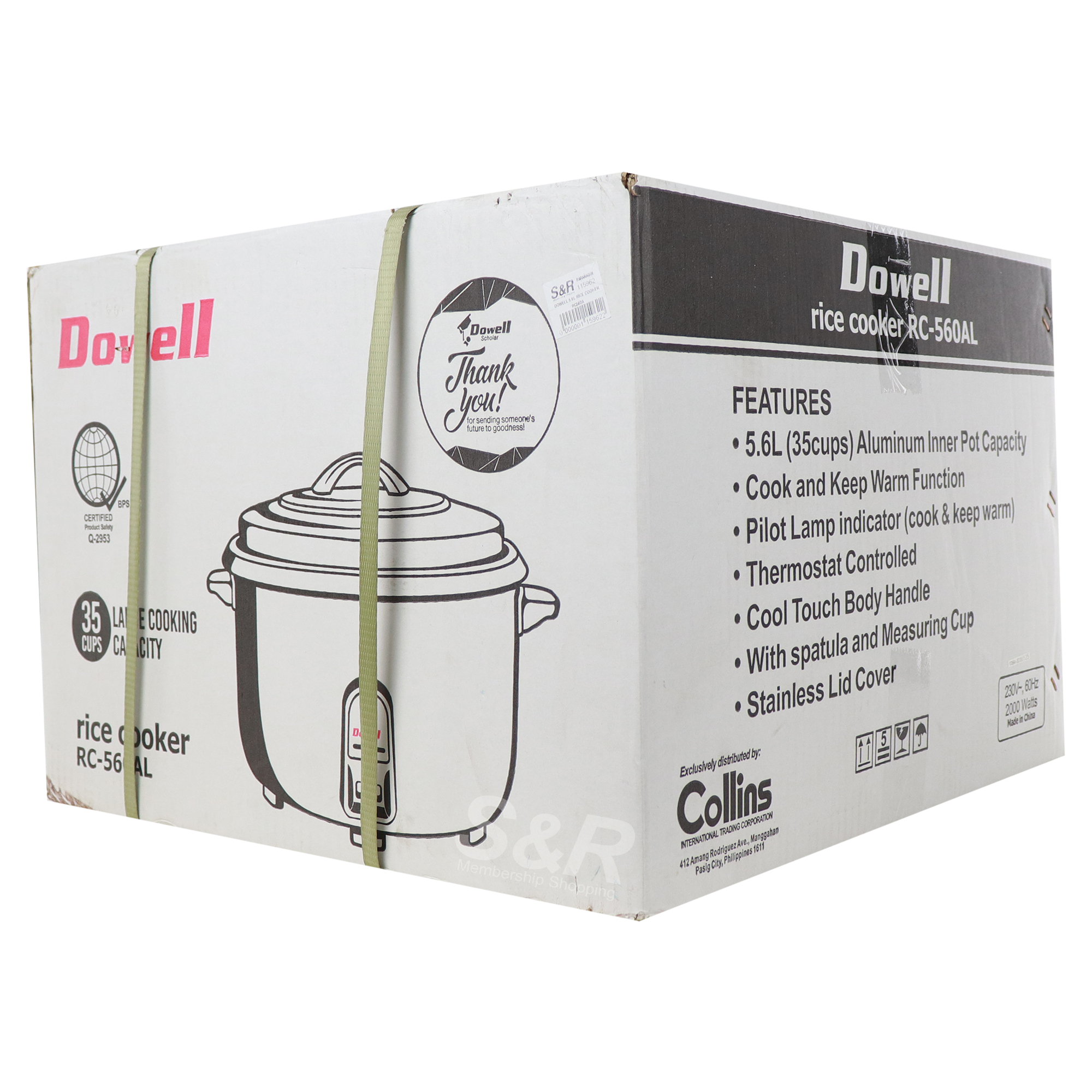 Dowell 5.6L Rice Cooker 35cups capacity RC560AL