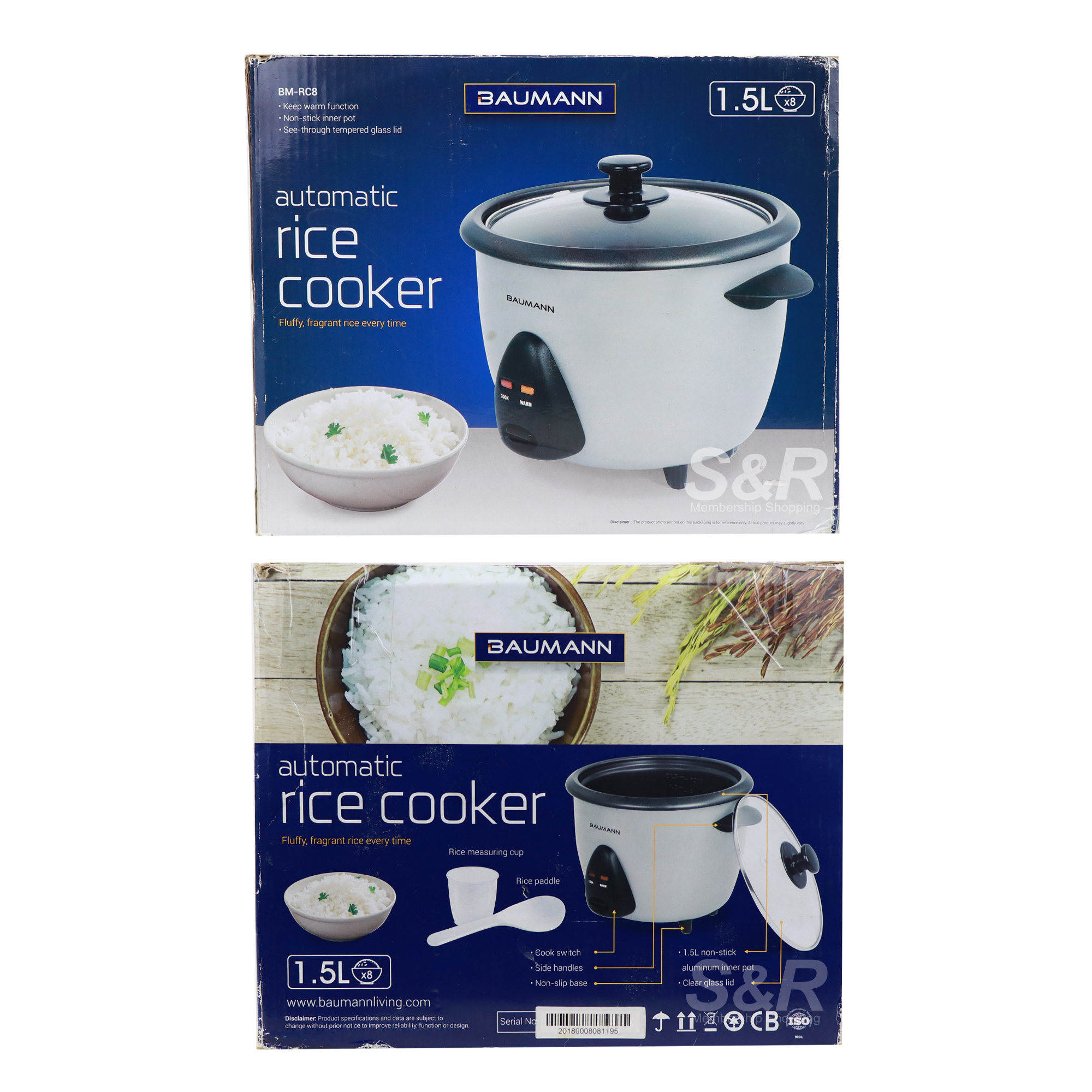 Baumann Living 1.5L Automatic Rice Cooker 8cup capacity BMRC8