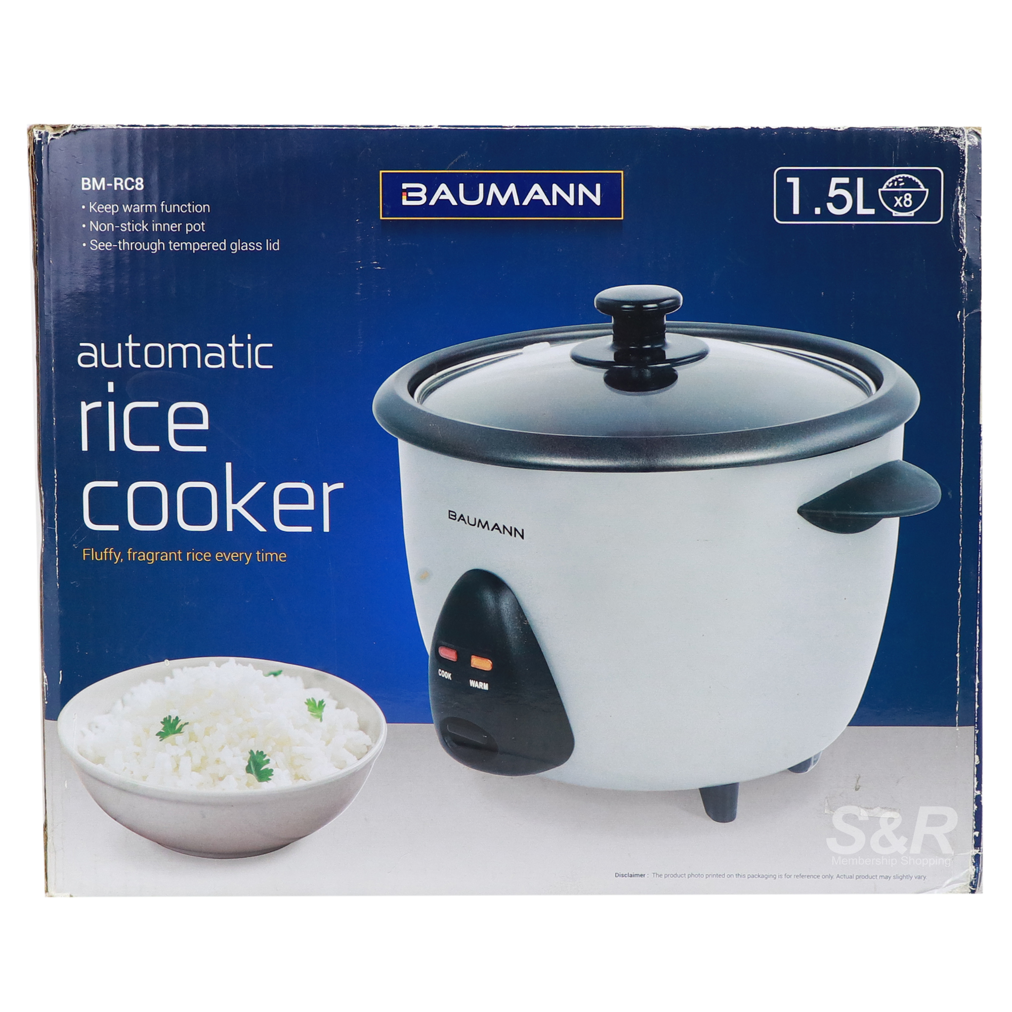 Baumann Living 1.5L Automatic Rice Cooker 8cup capacity BMRC8
