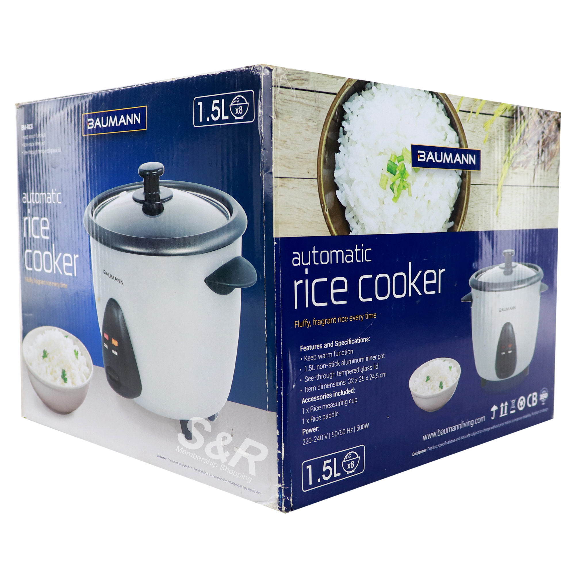 Baumann Living 1.5L Automatic Rice Cooker 8cup capacity BMRC8