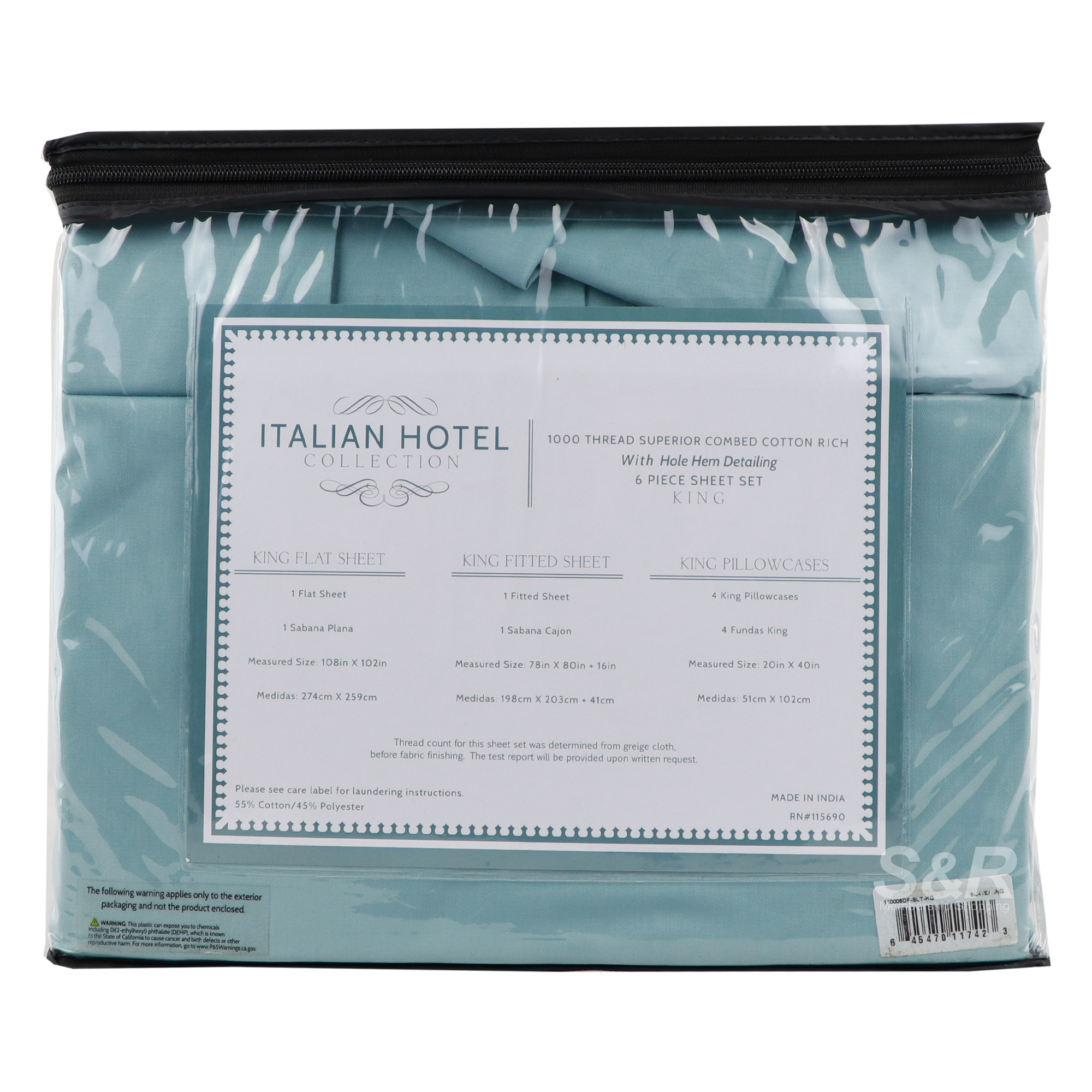 Italian Hotel Collection PCT Teal Colored Sheet