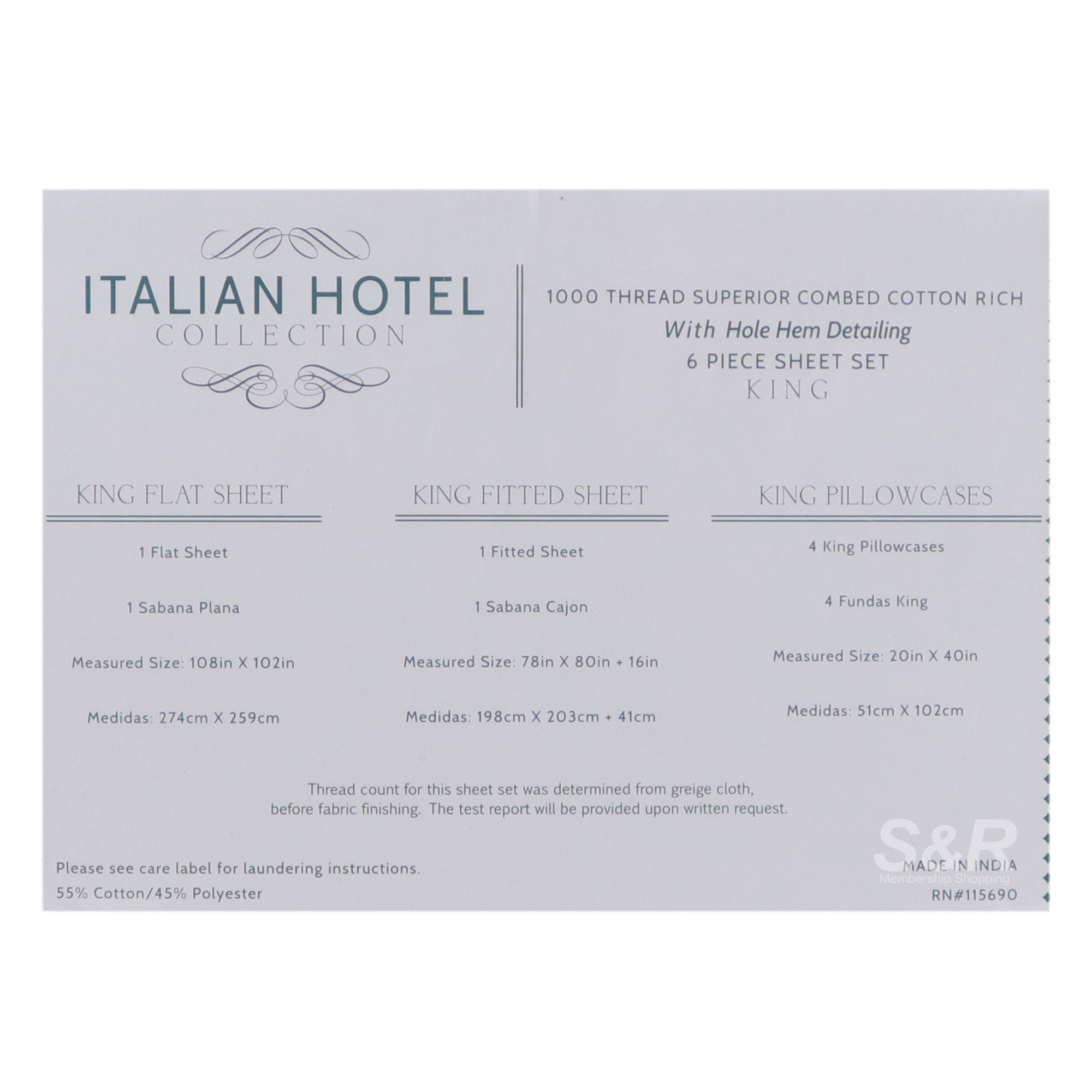 Italian Hotel Collection PCT Teal Colored Sheet