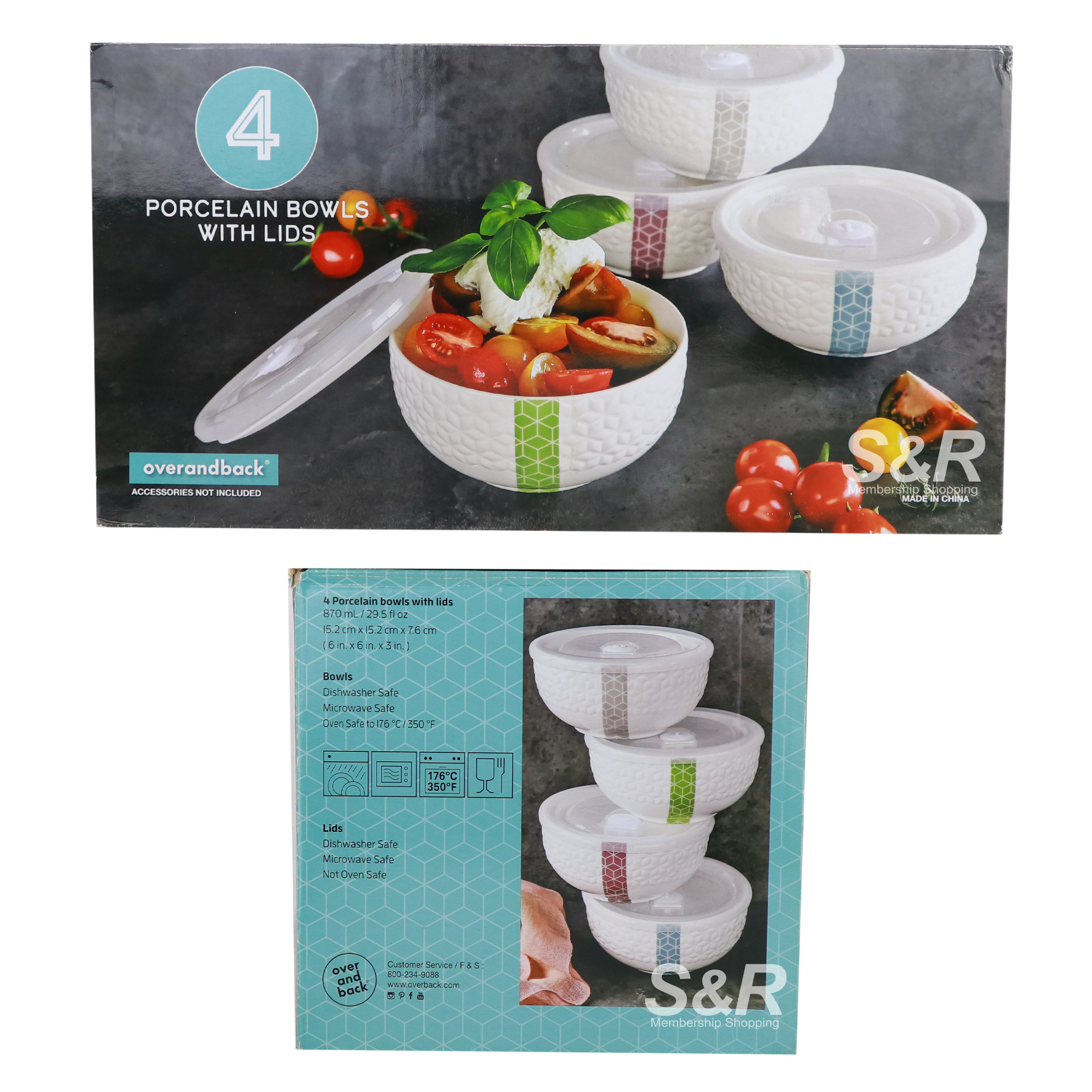 Over & Back Porcelain Bowls with Lid 4pcs