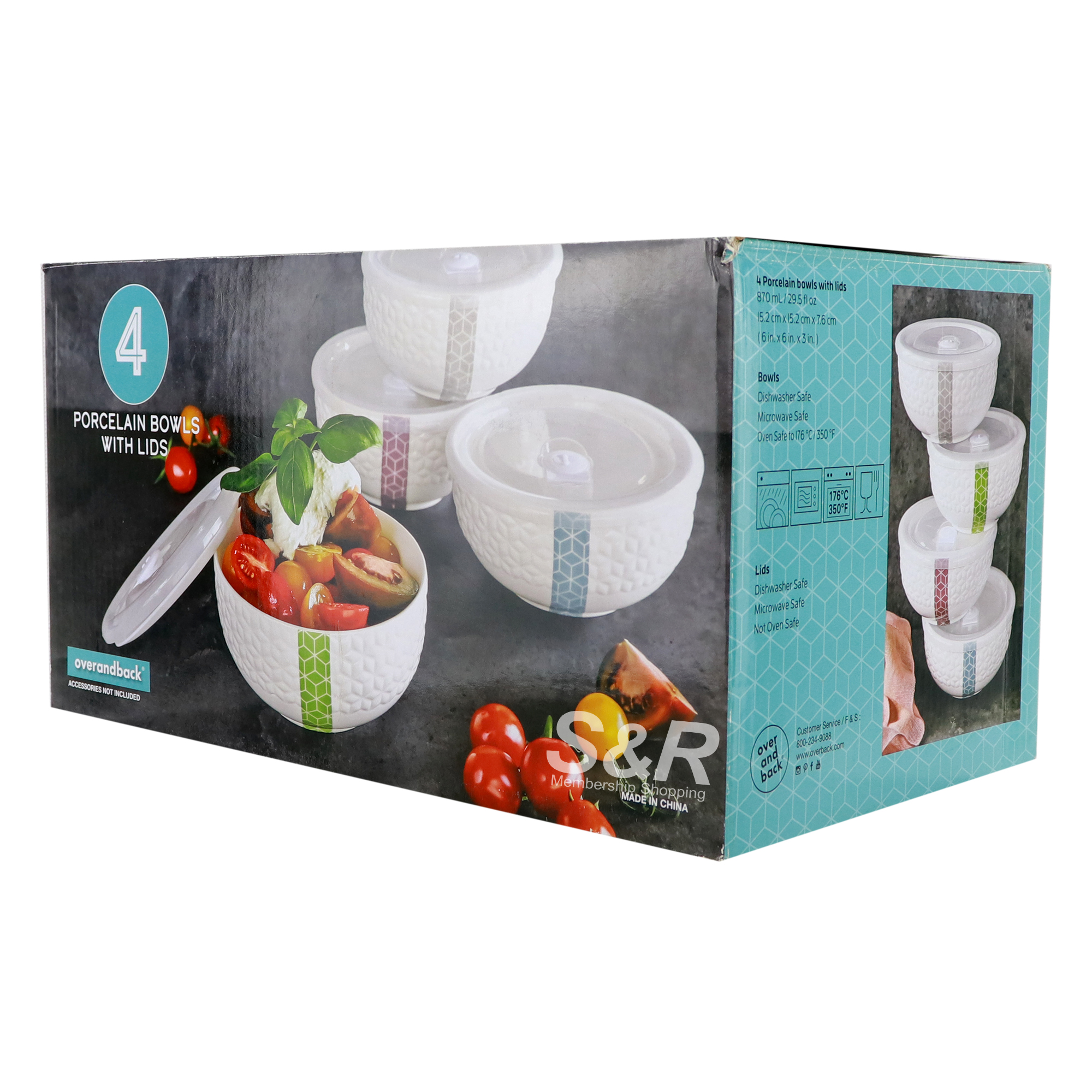 Over & Back Porcelain Bowls with Lid 4pcs