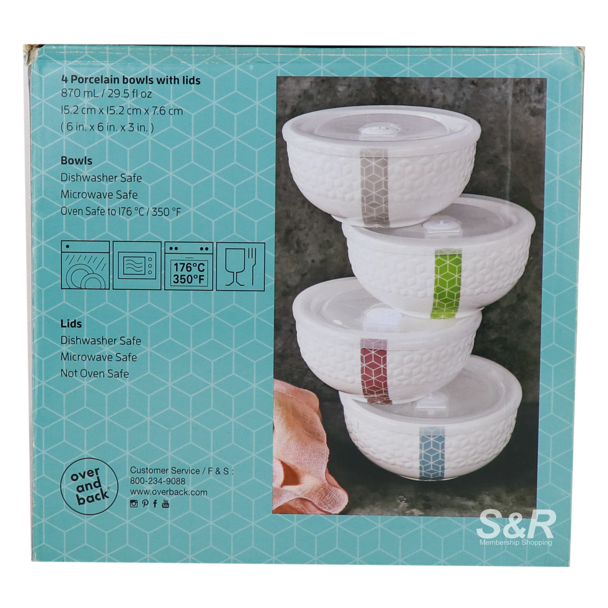 Over & Back Porcelain Bowls with Lid 4pcs