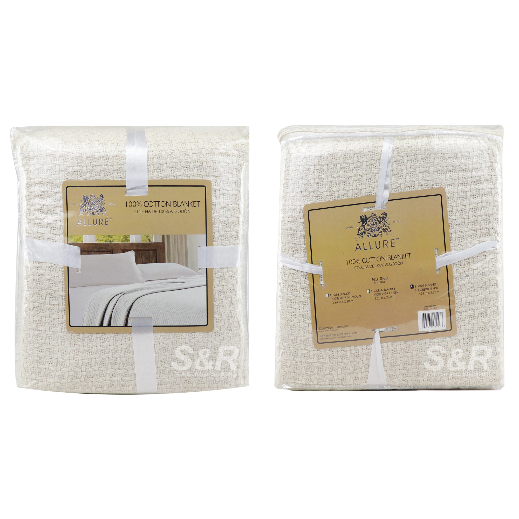 Allure Lifestyle Ivory Cotton Blanket King Size 1pc