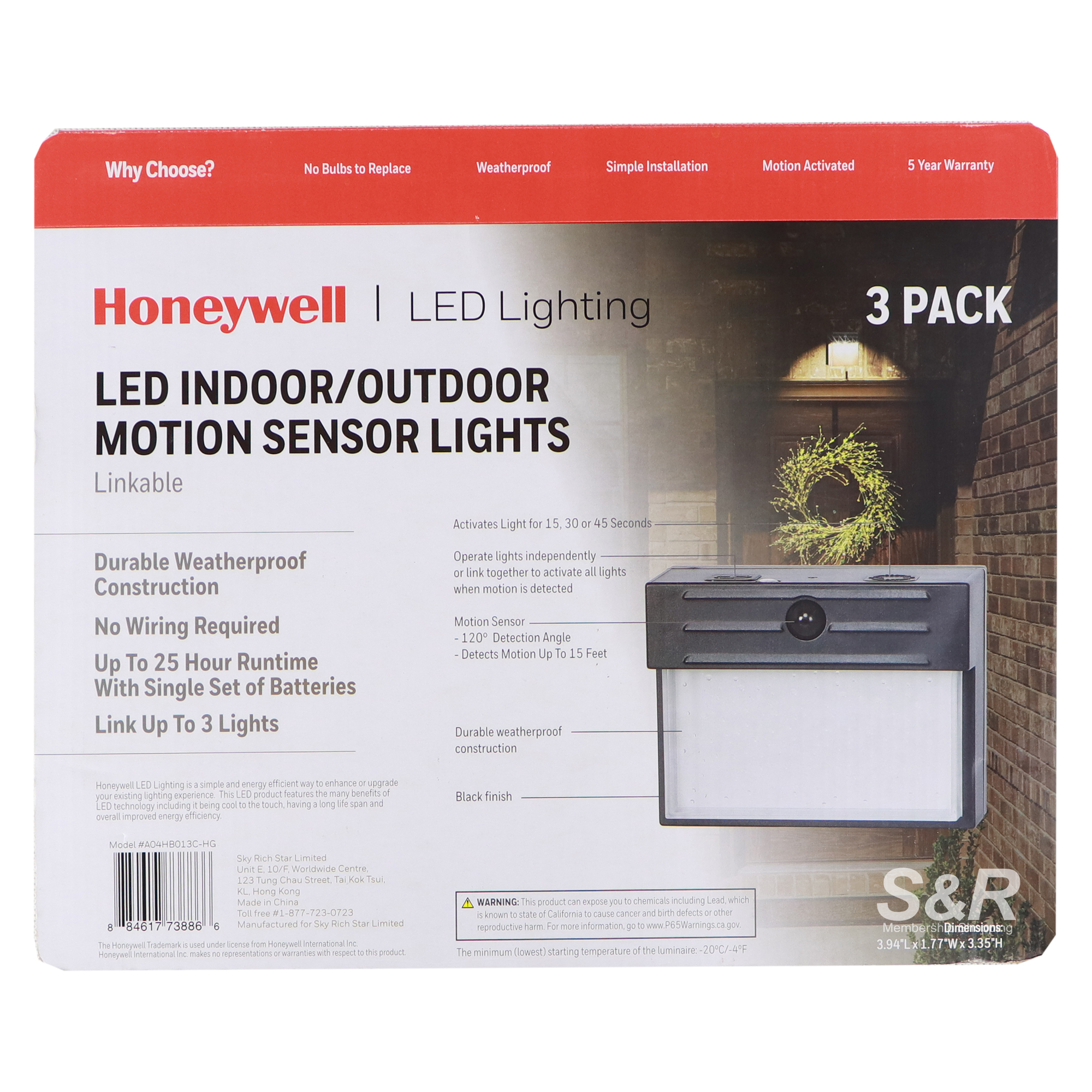 Honeywell LED Indoor/Outdoor Motion Sensor Lights 3pcs