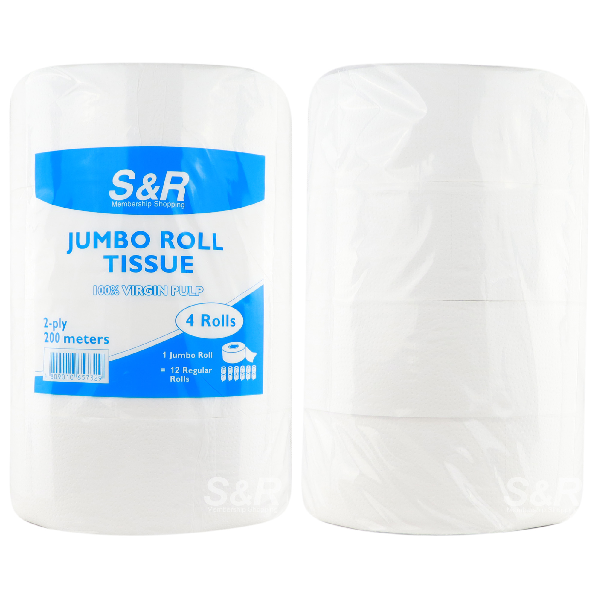 S&R Jumbo Roll Tissue 2Ply 100 Virgin Pulp 4 rolls