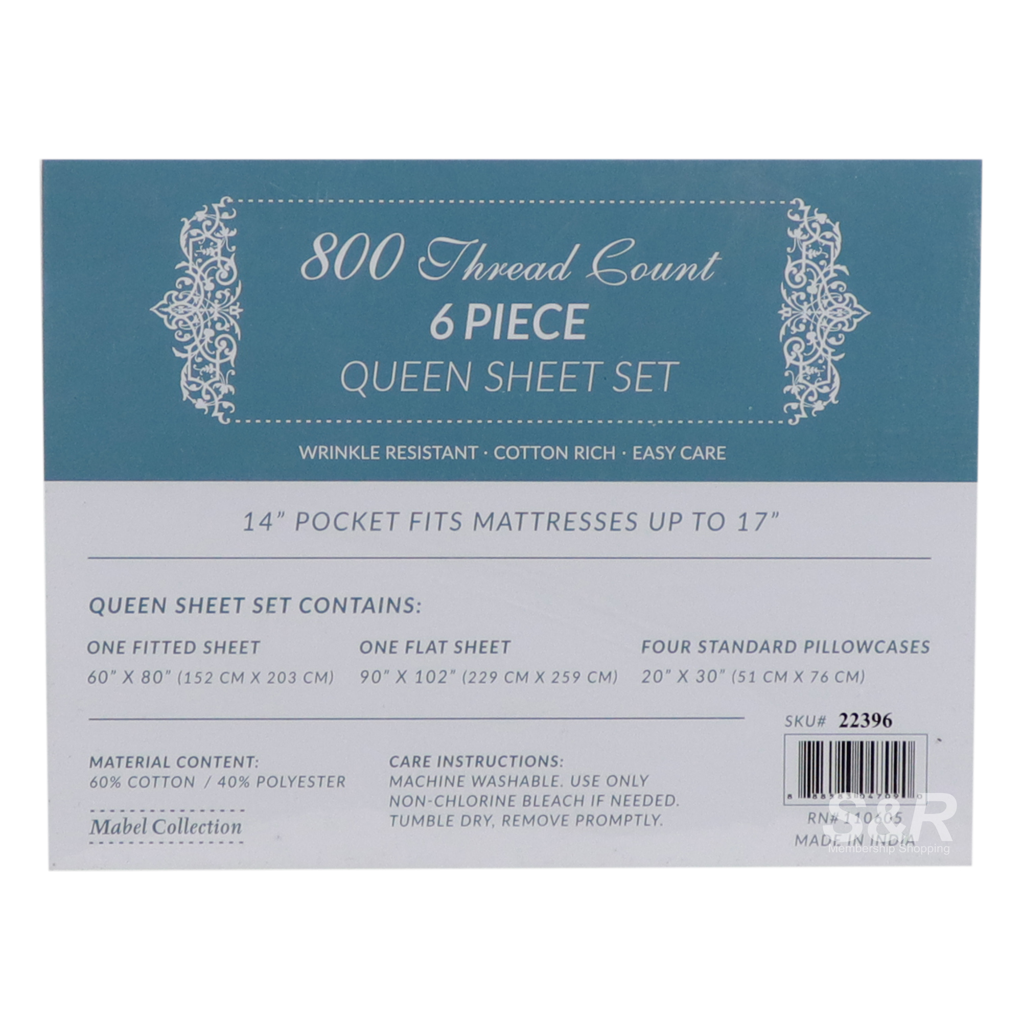 S&R Queen Sheet Standard Size White
