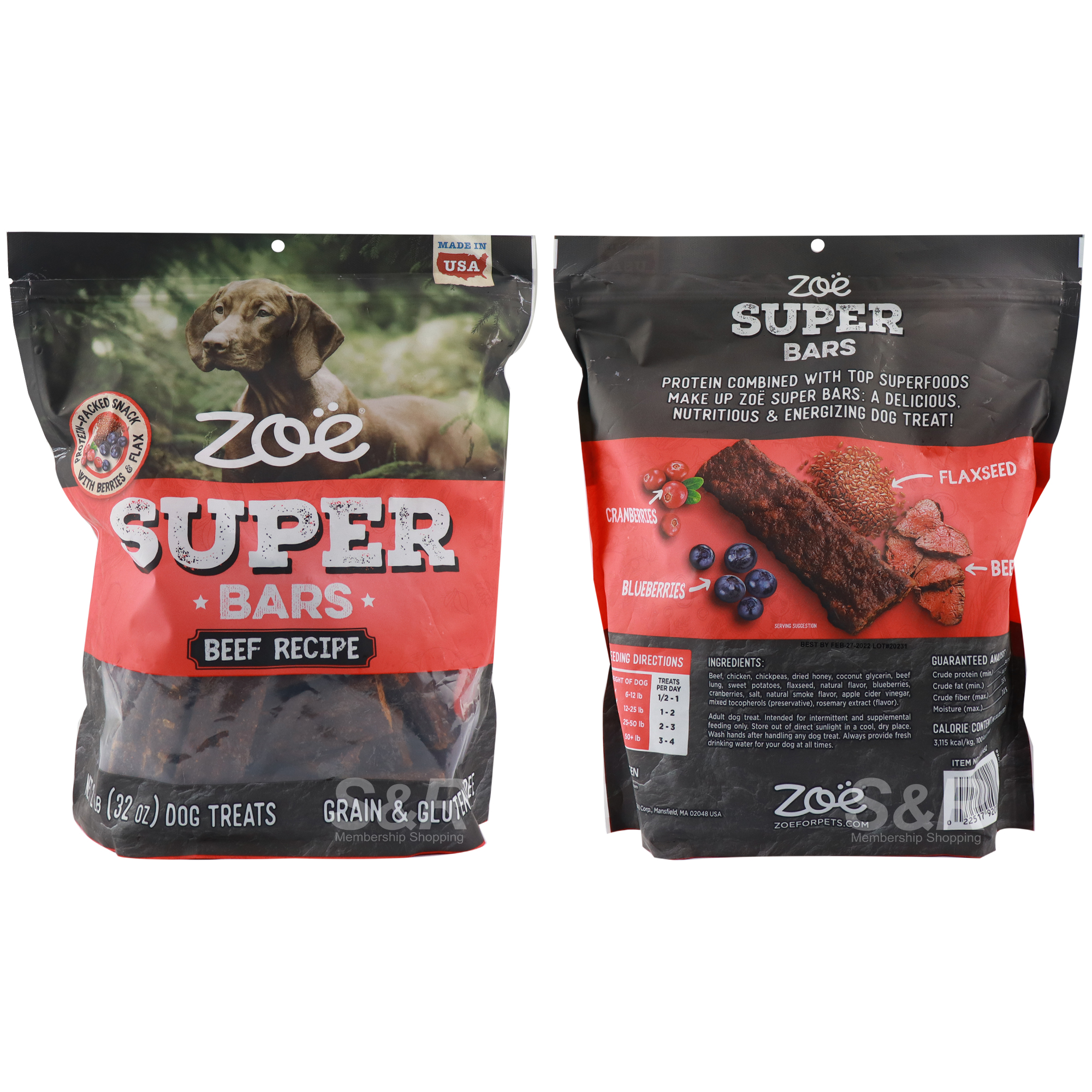 Zoe Super Bars Beef Recipe Dog Treats 907g