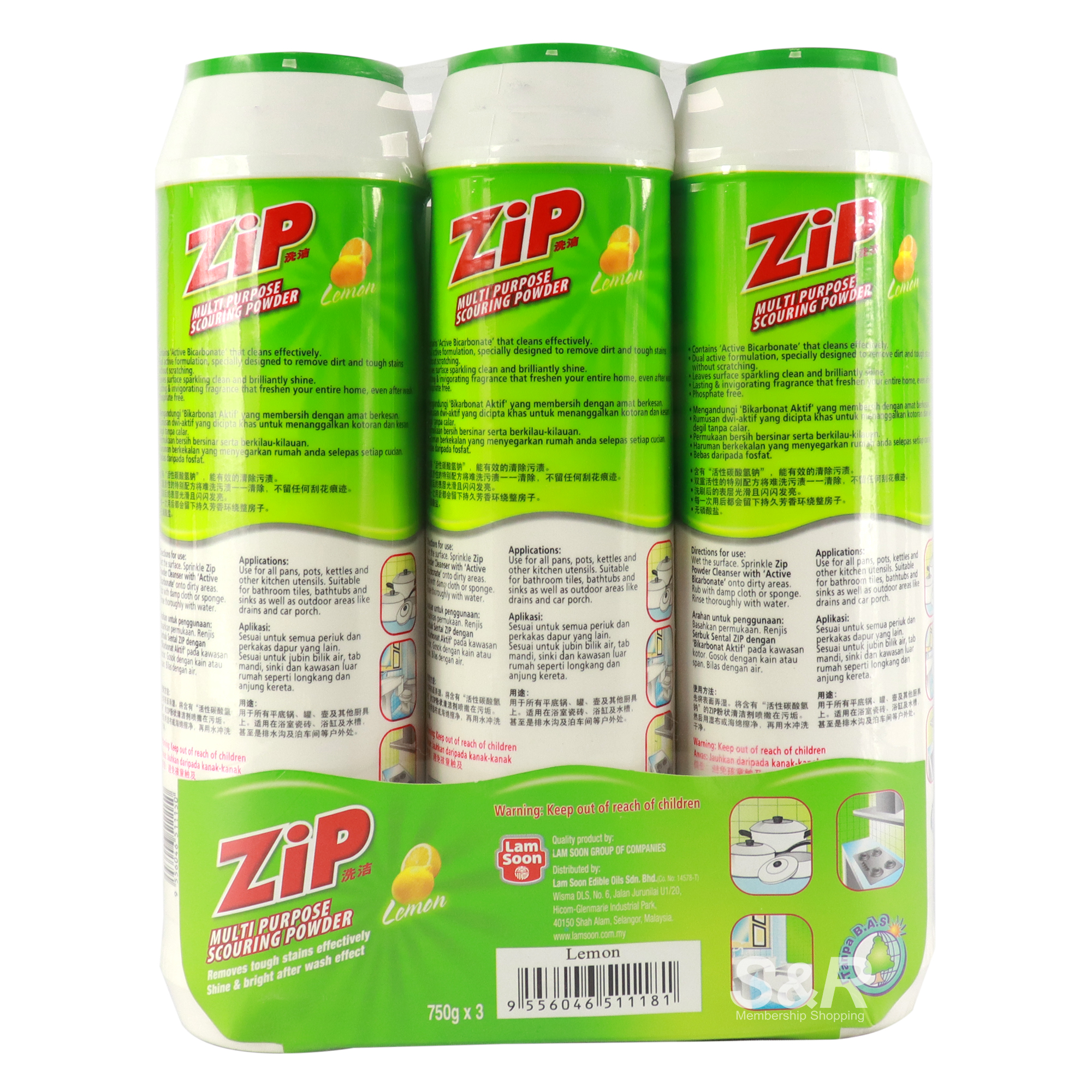 Zip Multi-Purpose Scouring Powder 3 in 1 Jumbo Set Lemon Scented