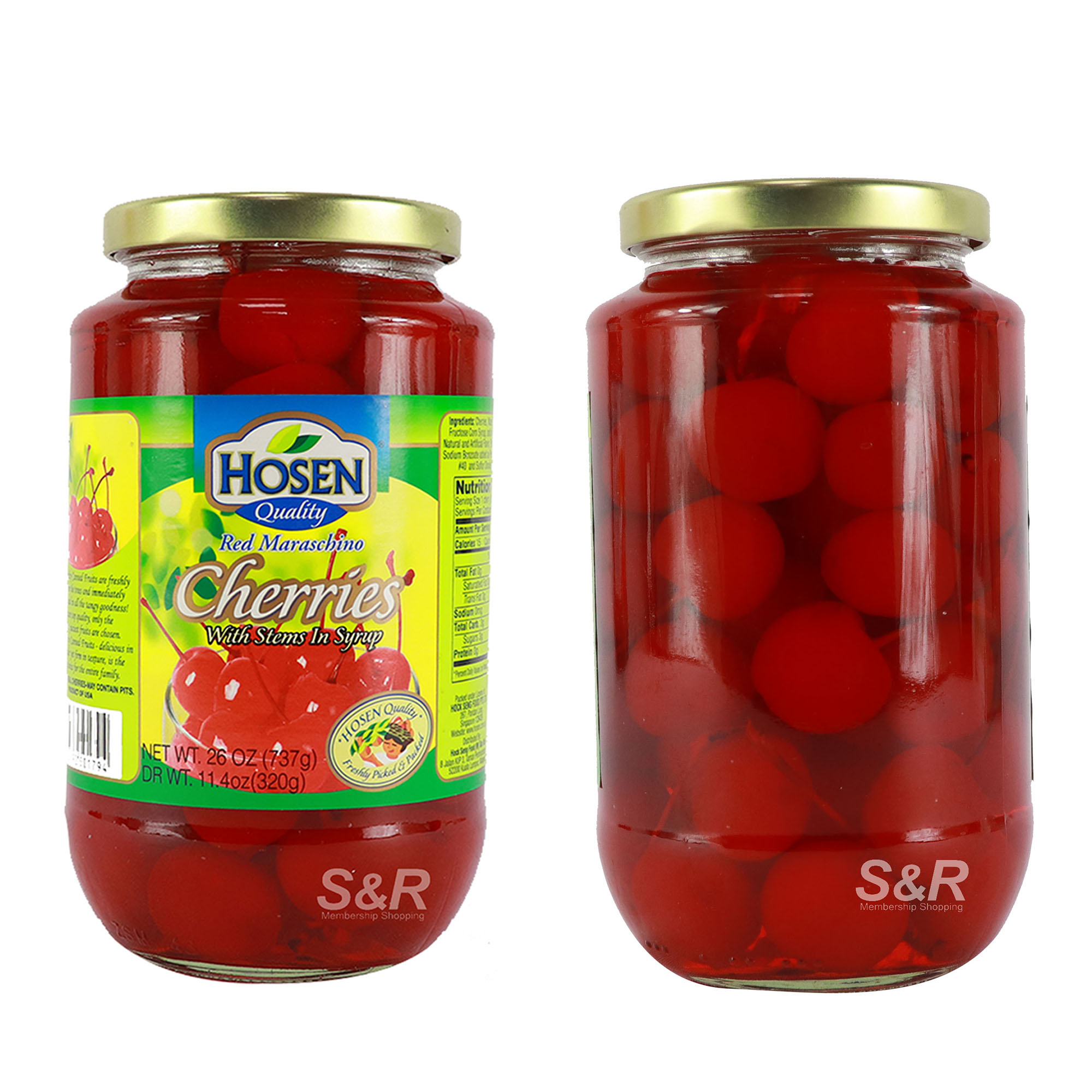 Hosen Red Maraschino Cherries with Stems in Syrup