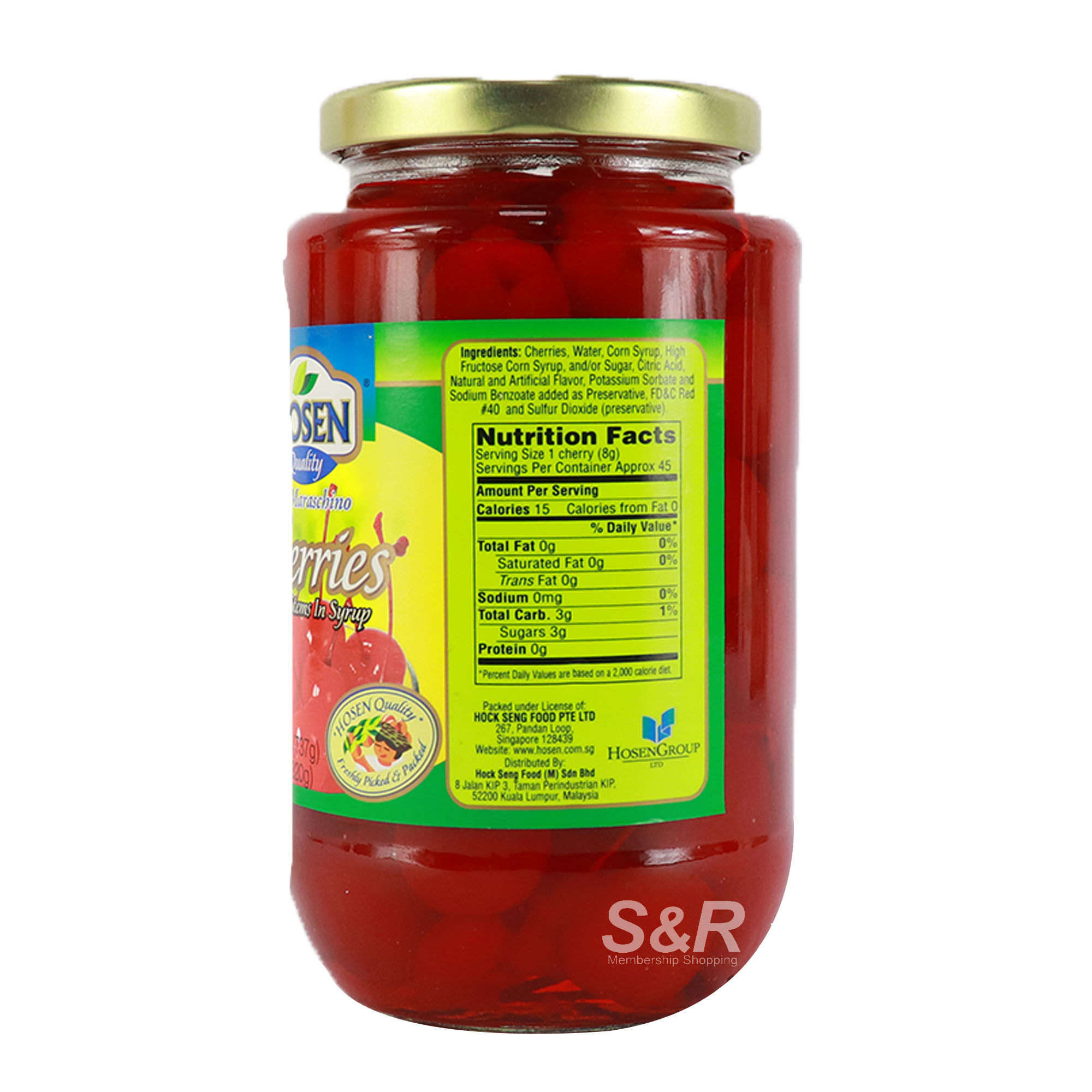 Hosen Red Maraschino Cherries with Stems in Syrup
