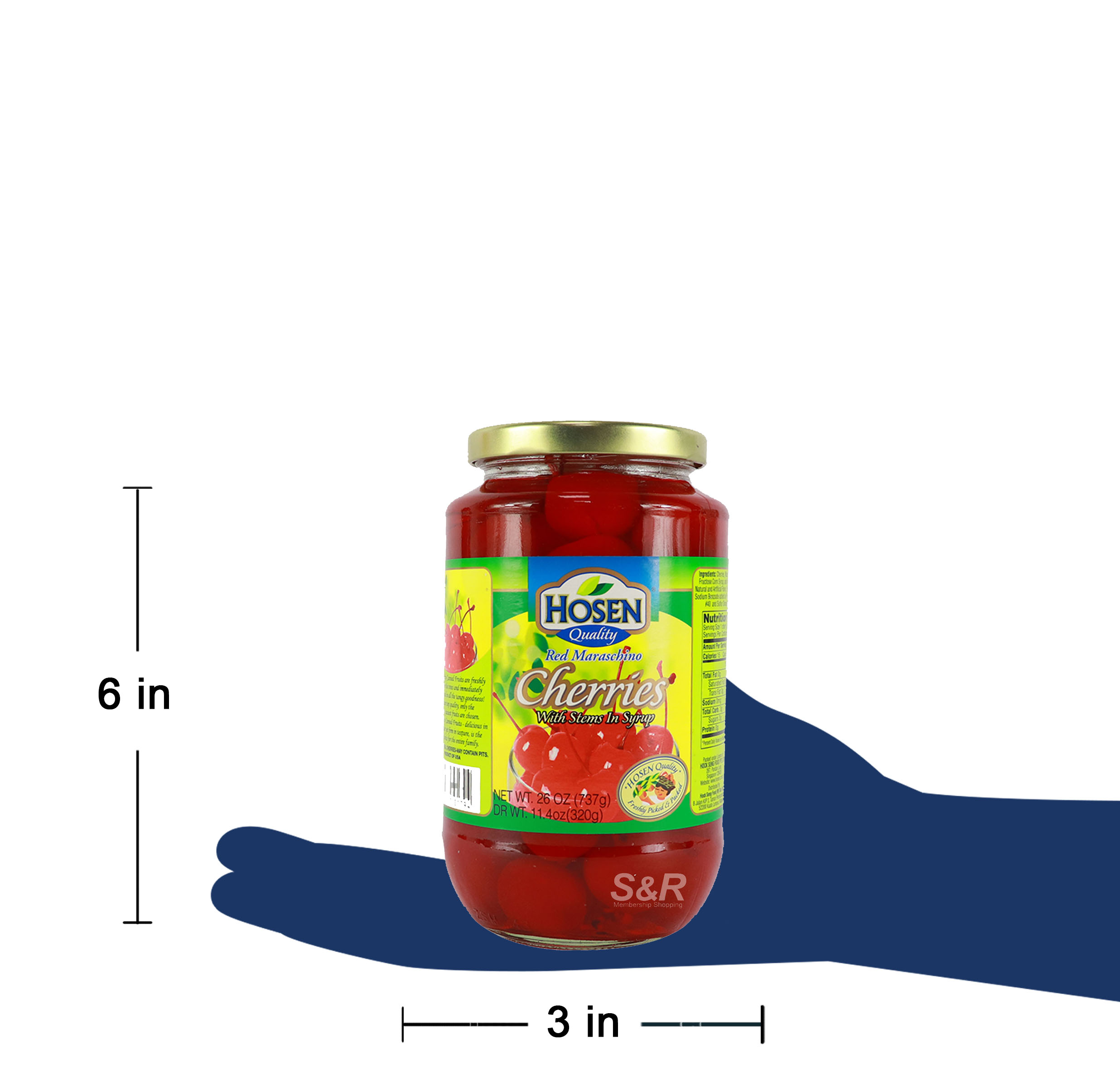Hosen Red Maraschino Cherries with Stems in Syrup