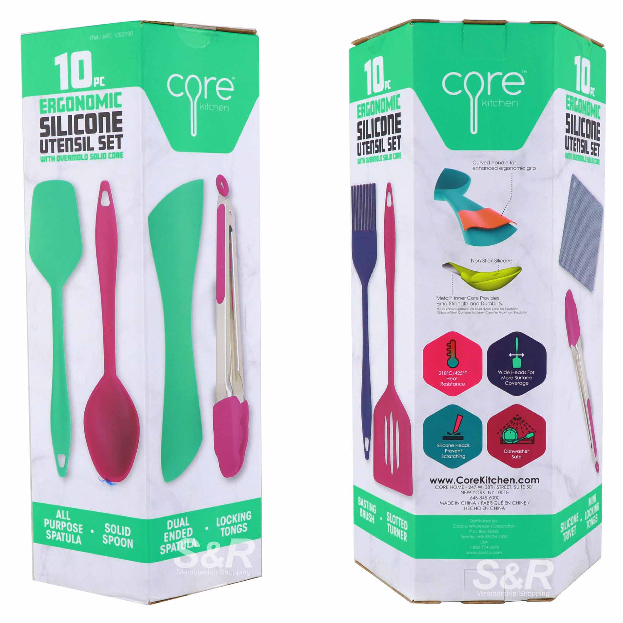 Core Kitchen - 10 Piece Silicone Utensil Set in Assorted Colors with  Overmold Solid Core
